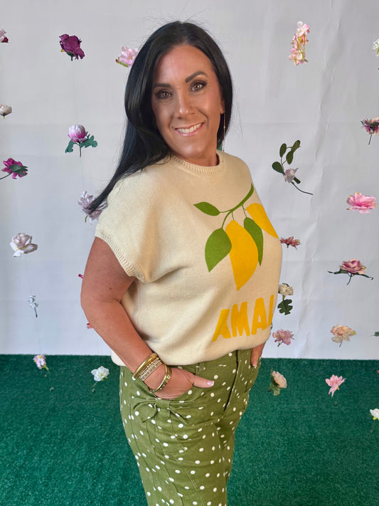 Knit lemon Amalfi short sleeve knit top