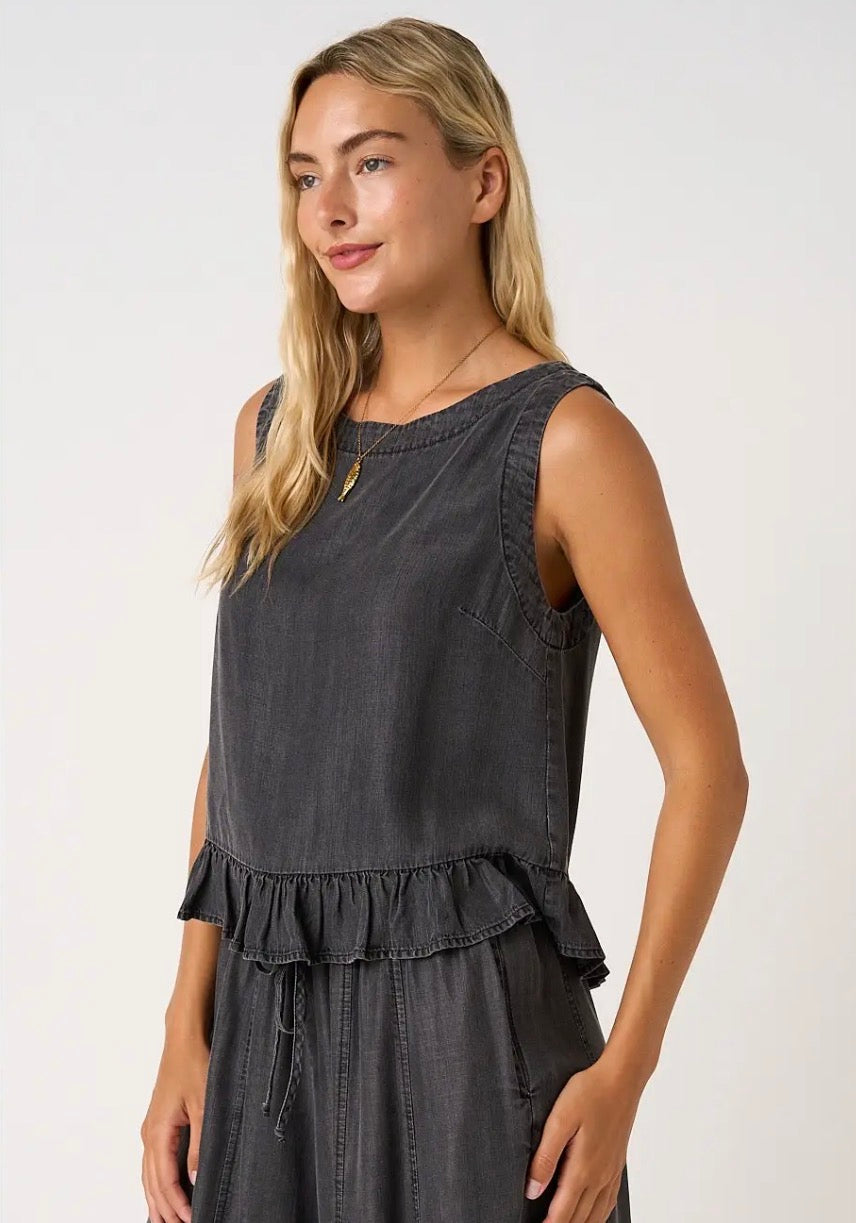 Black charcoal sleeveless button back top