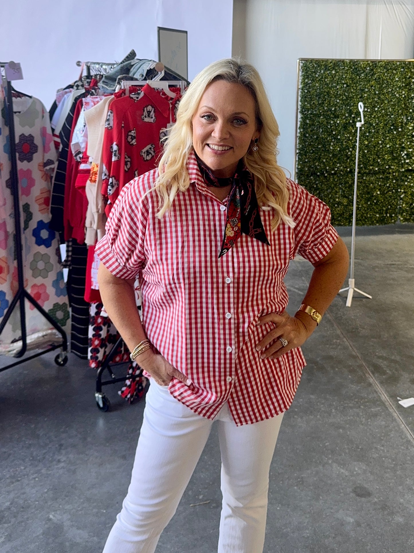 Gingham collection red and white checked shirt up to size 2XL!