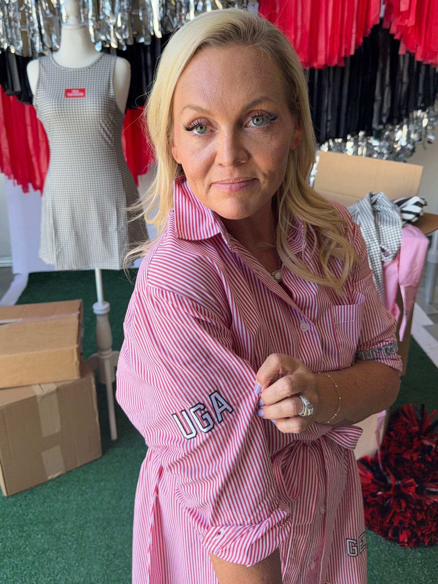 Gingham shirt dress with patches licensed