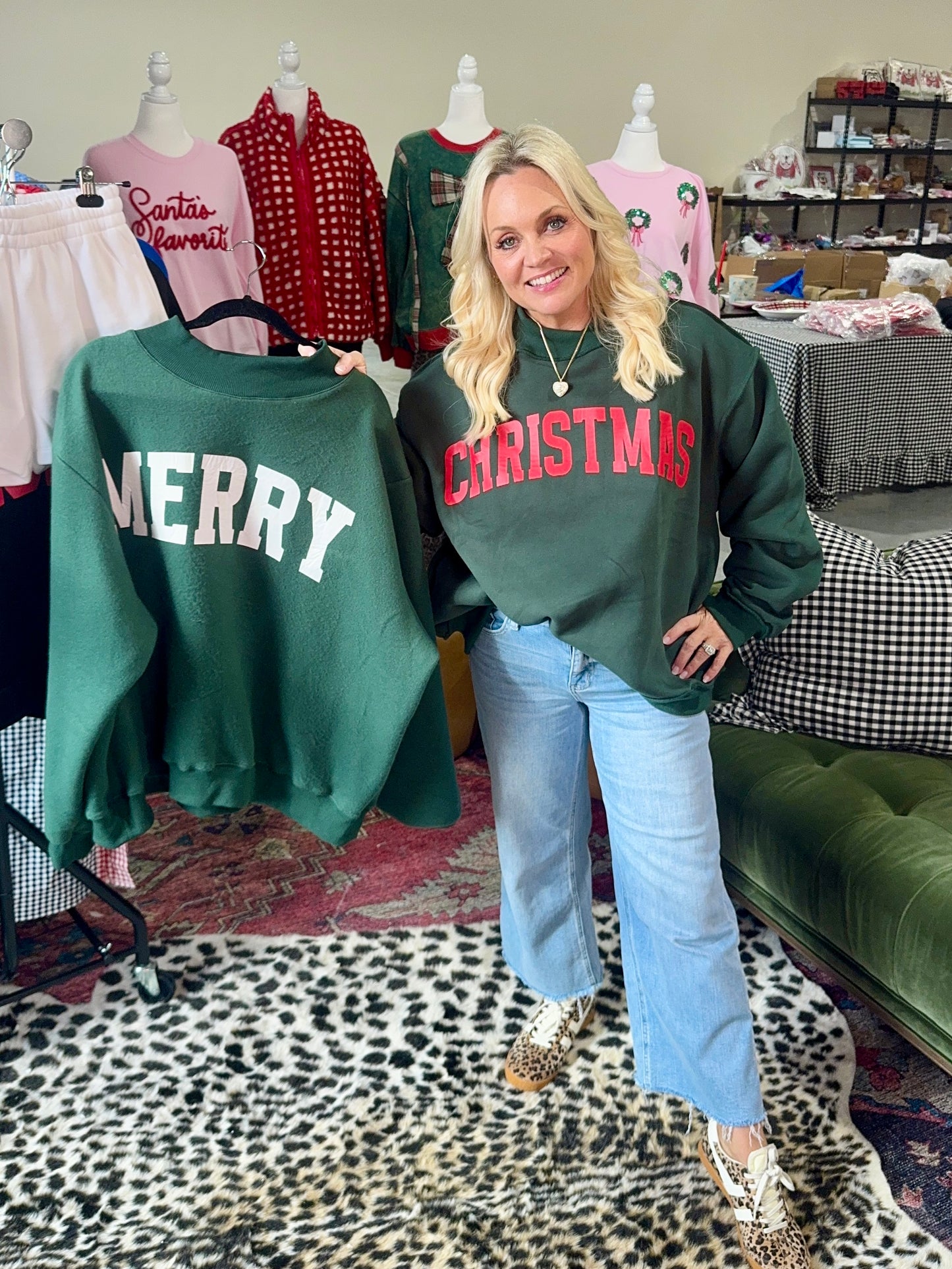 Mock neck green with Red Christmas reversible!