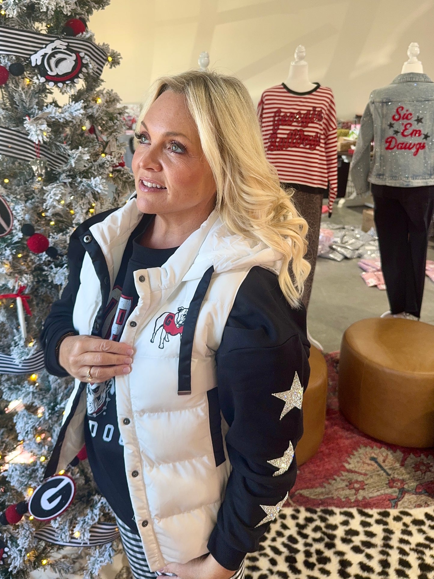 White puffer vest licesnsed