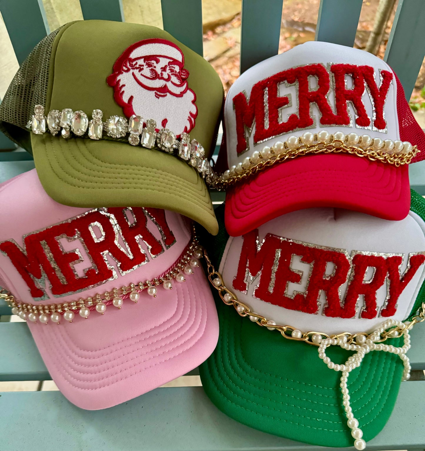 Pink Christmas hat with Merry Patch ( trucker chain sold separately)