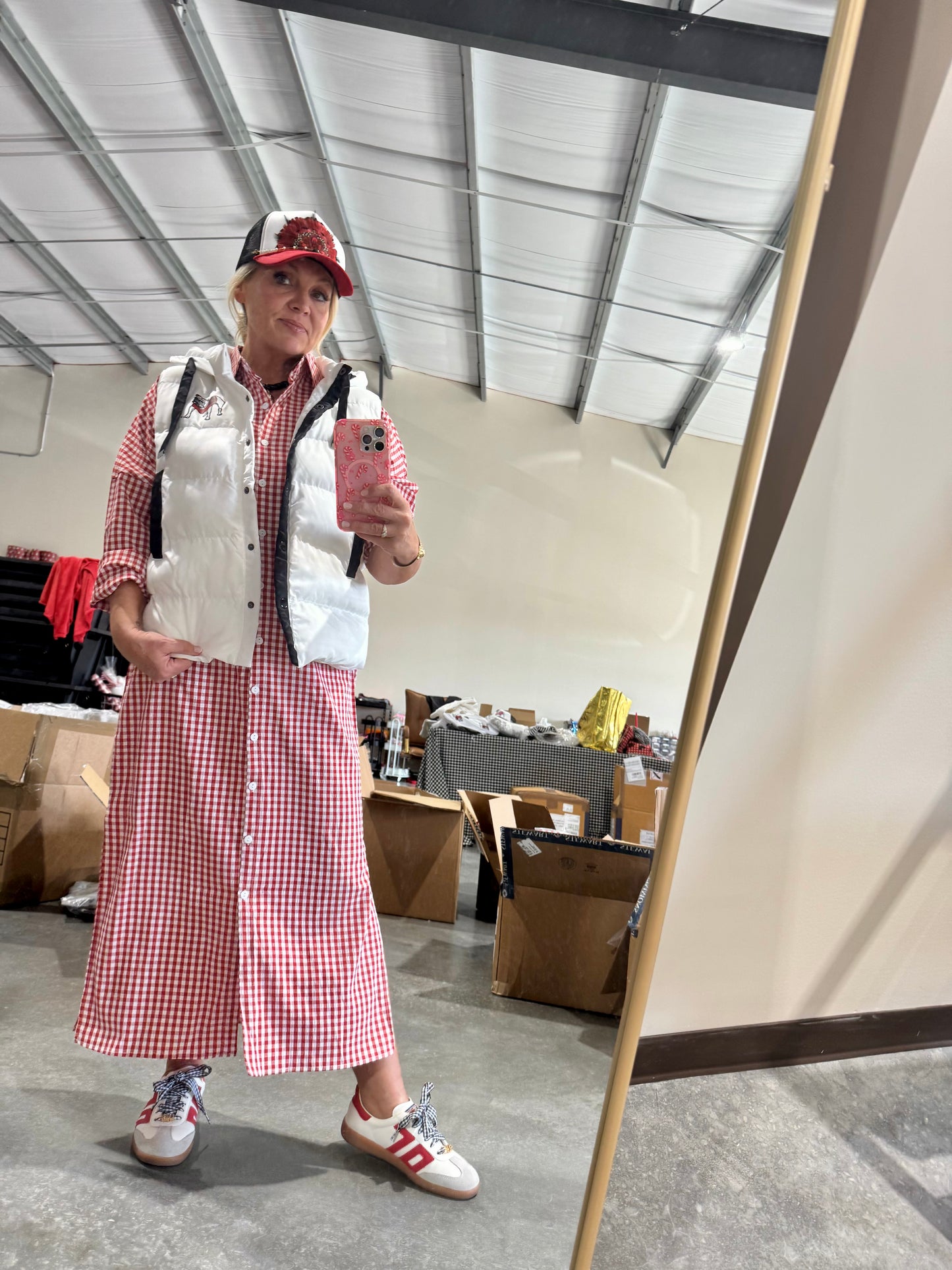 Gingham collection shirt dress red and white