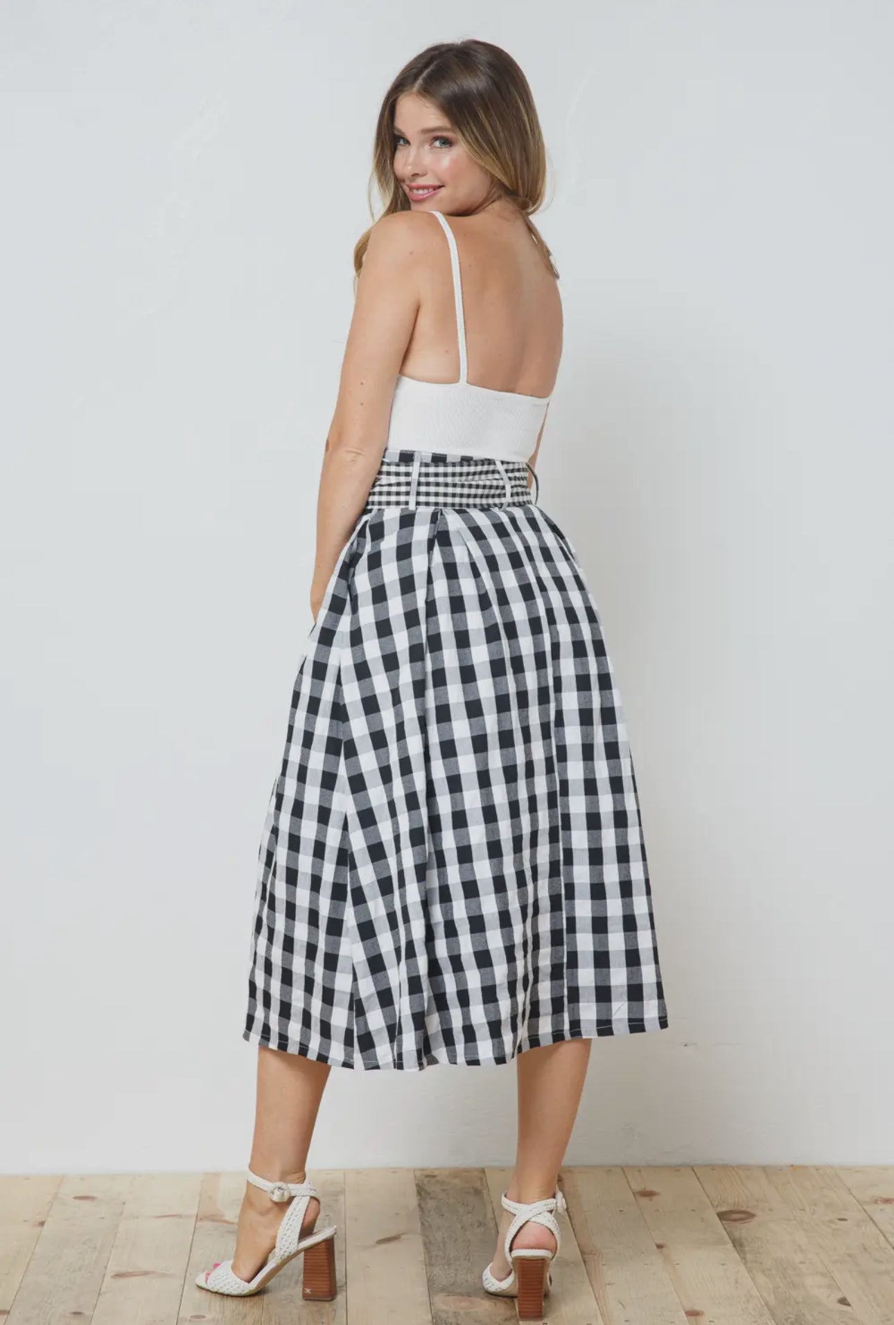 Black and white gingham skirt with tie