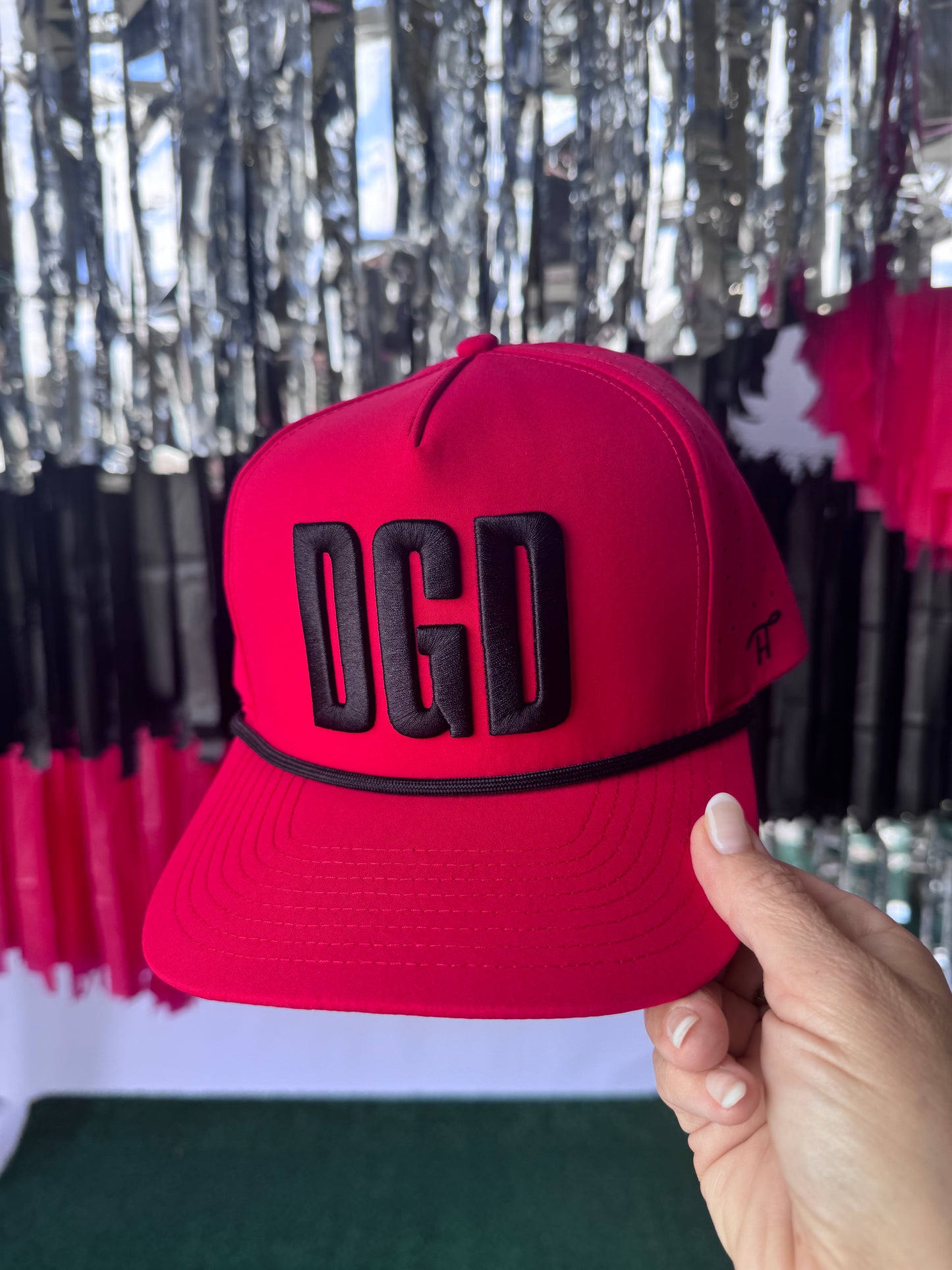 DGD hat red with black embroidery rope style