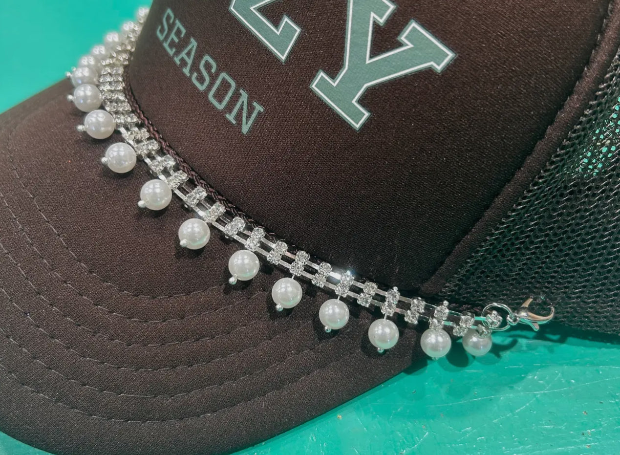 Trucker hat chain rhinestone and pearl