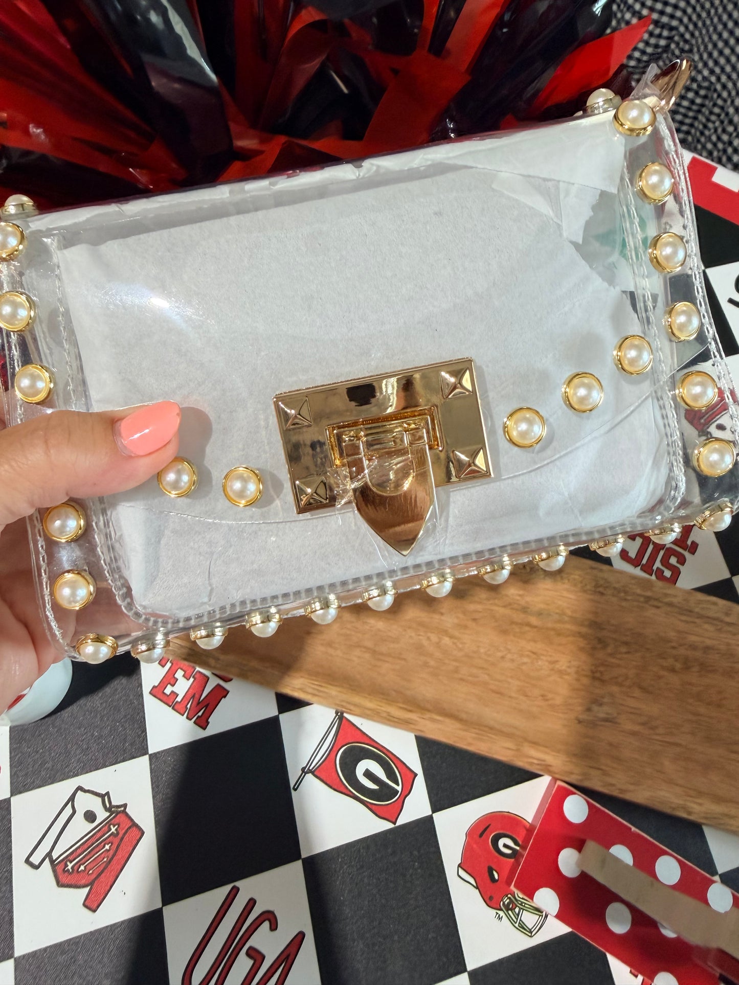 The Jackie clear purse with pearls