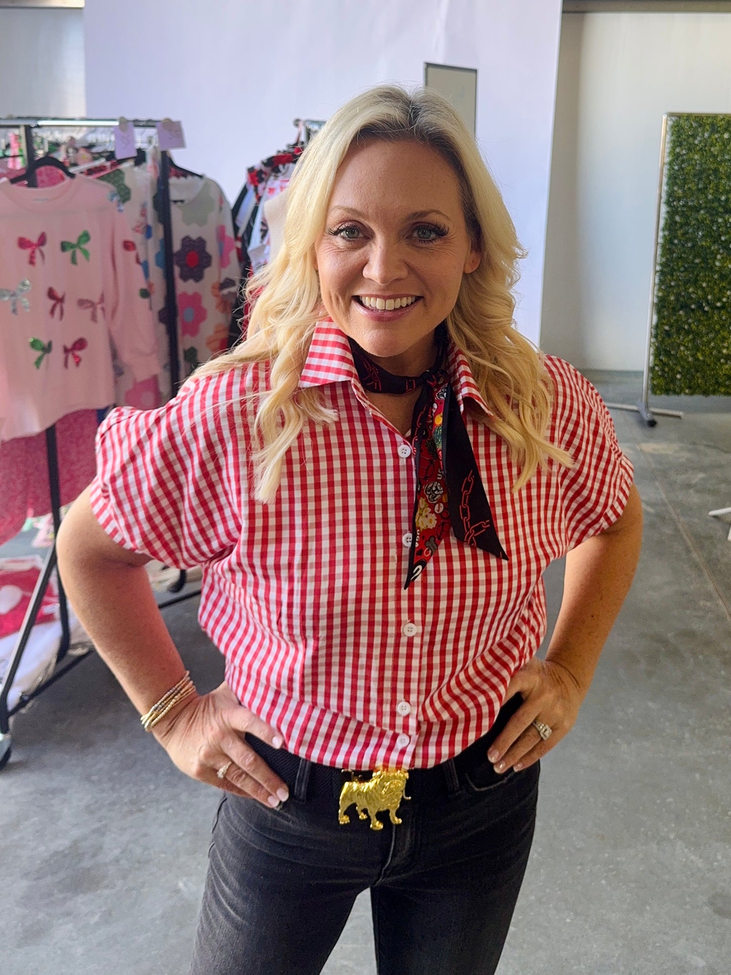 Gingham collection red and white checked shirt up to size 2XL!