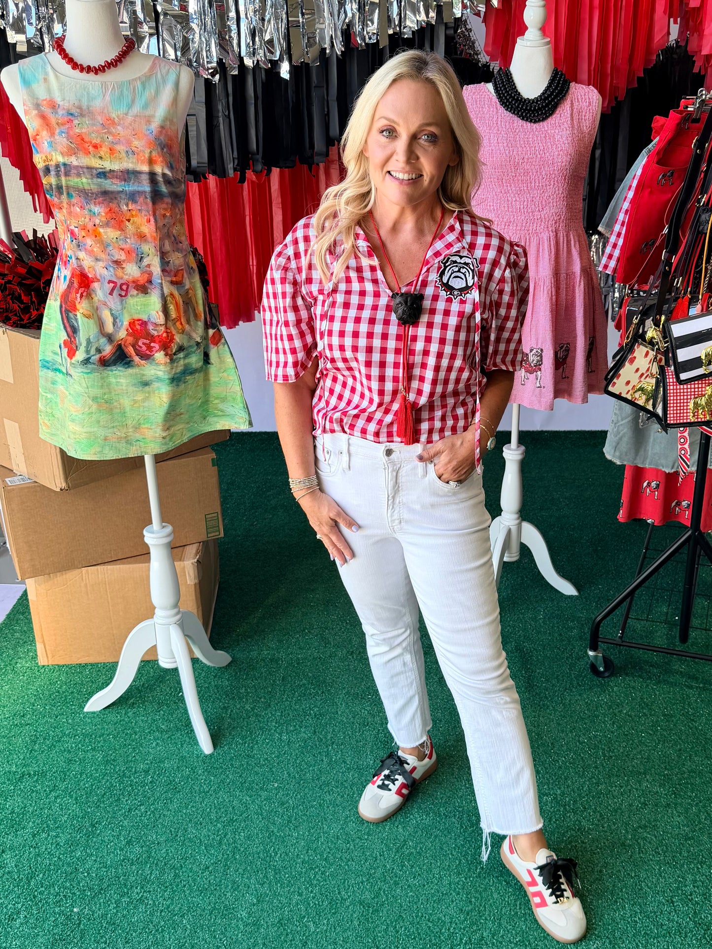 Gingham blouse with patch licensed