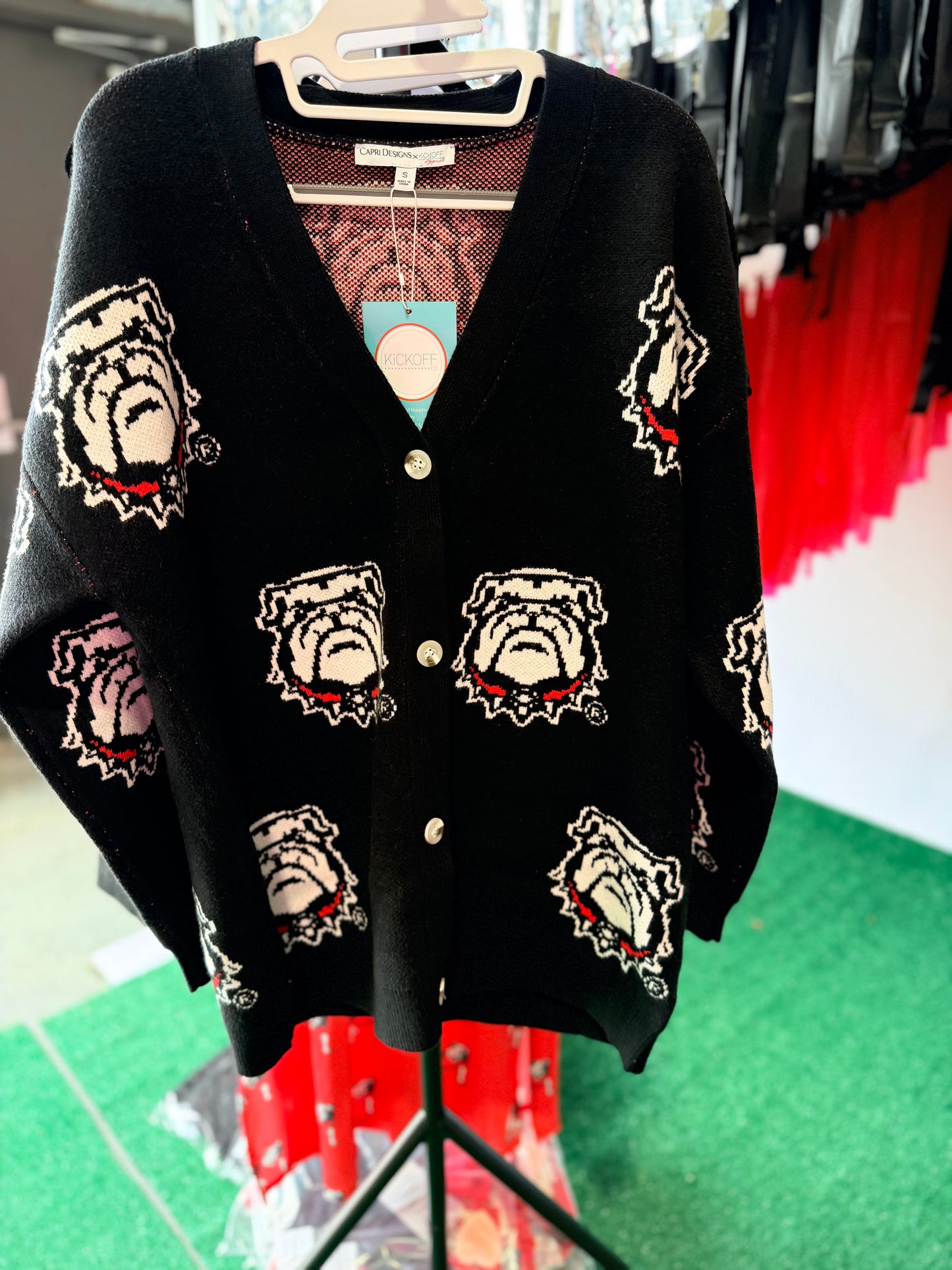 Varsity logo licensed bulldog oversized cardigan