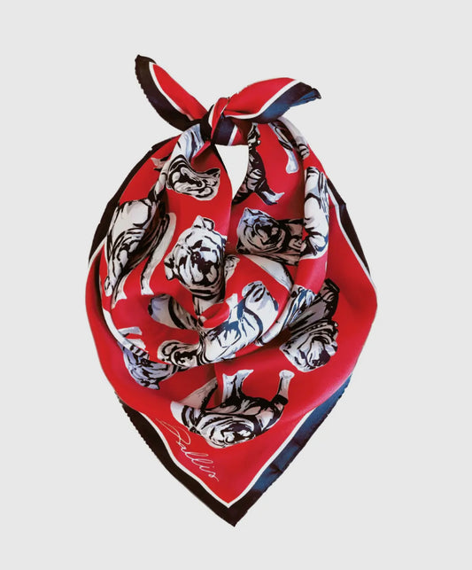 Game day scarf red and black 100% silk