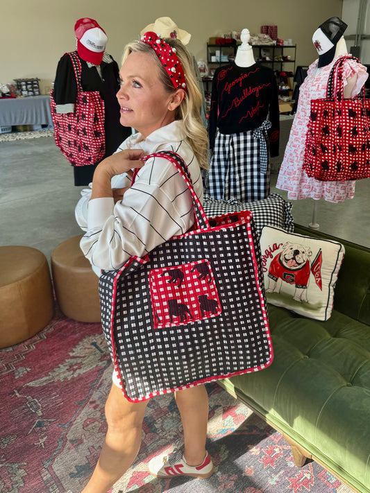 Exclusive Pickled Lemon Reversible ruffle gingham quilted tote bag