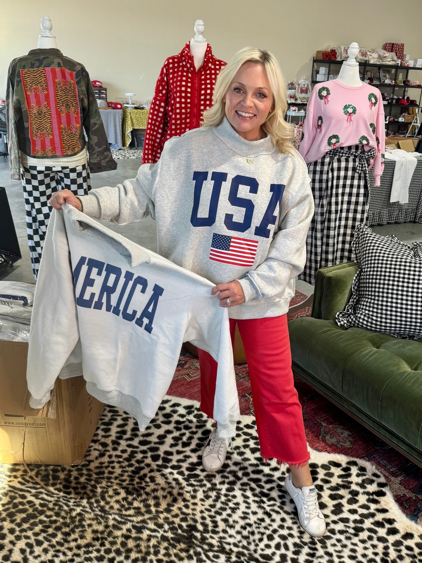 USA 🇺🇸 America reversible mock neck oversized gray