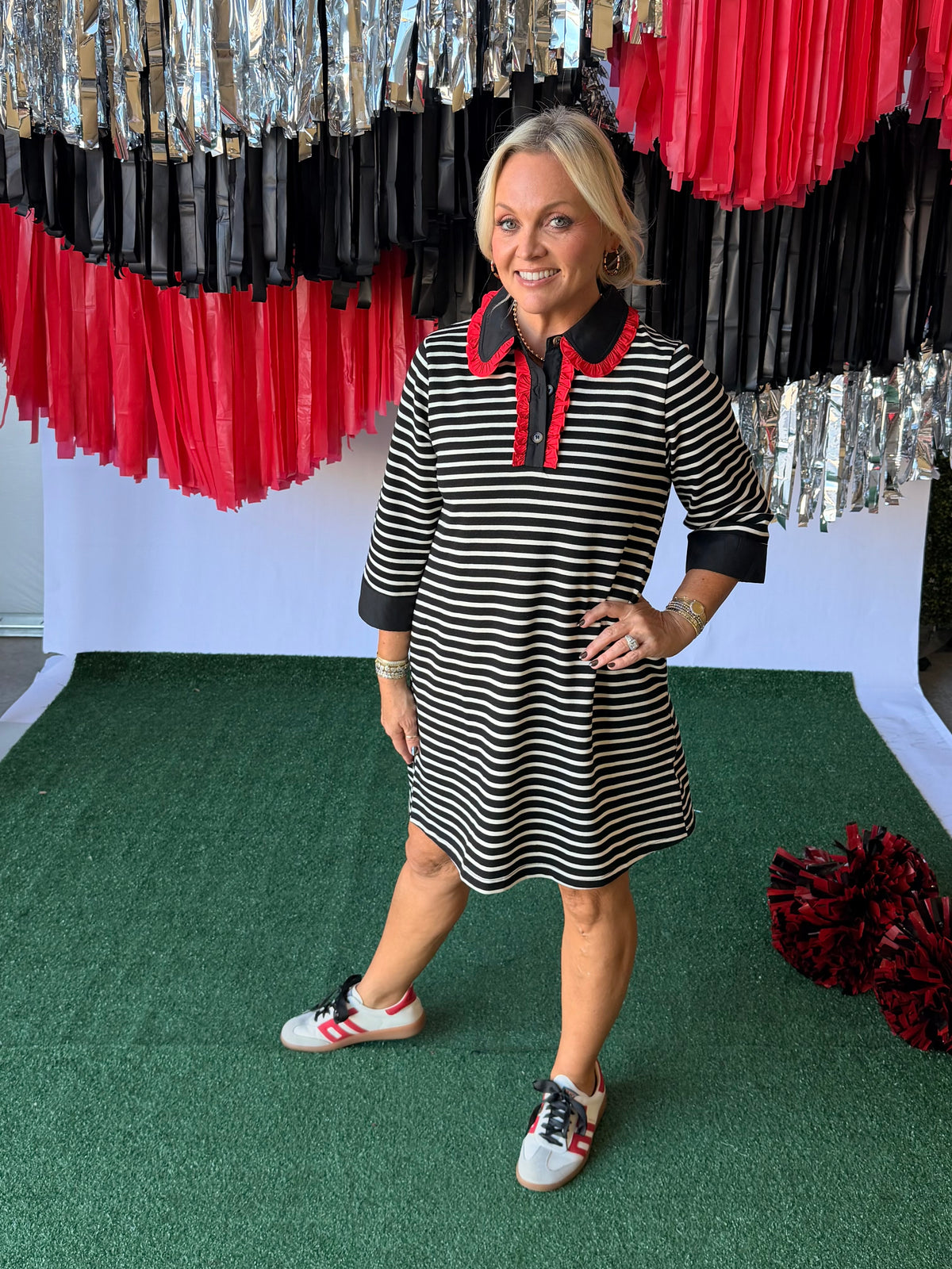 Black and white stripe dress