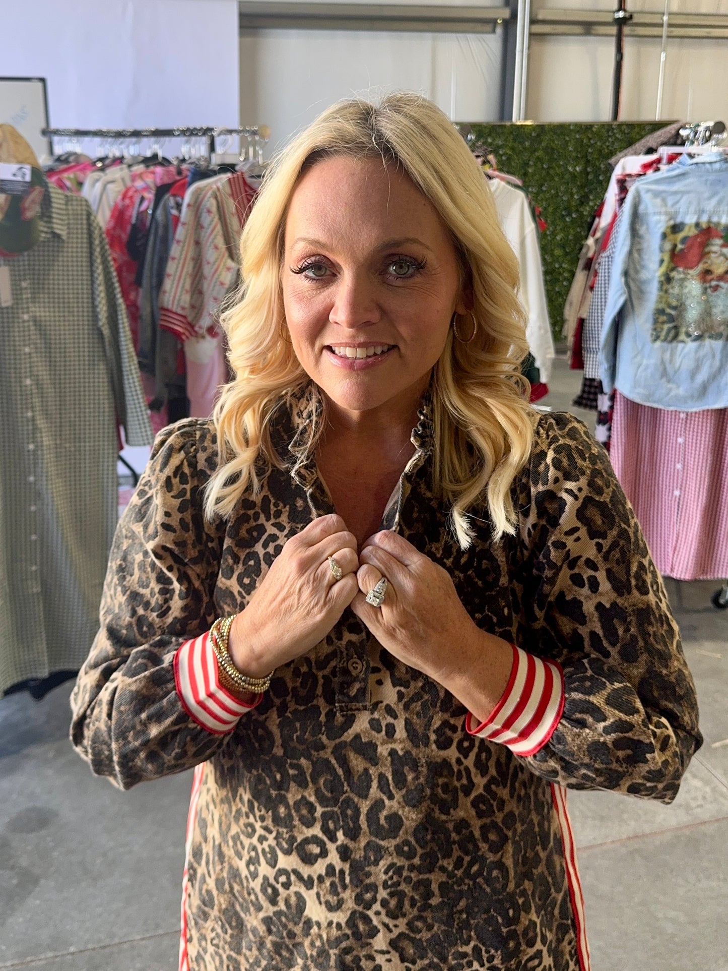 Leopard dress with stipe detail