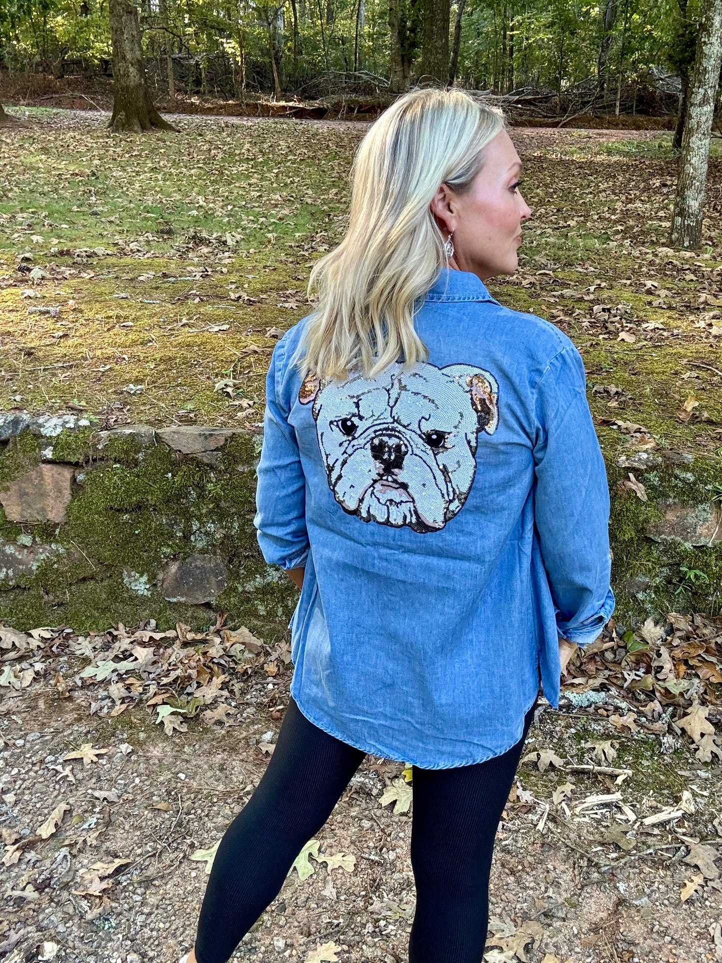 Denim shirt sequin dog - marked these down this week only!