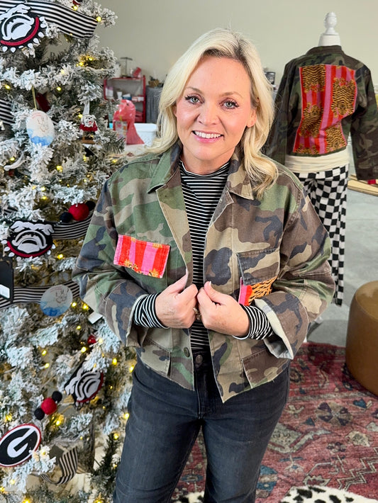 Camo jacket tiger velvet fabric patches