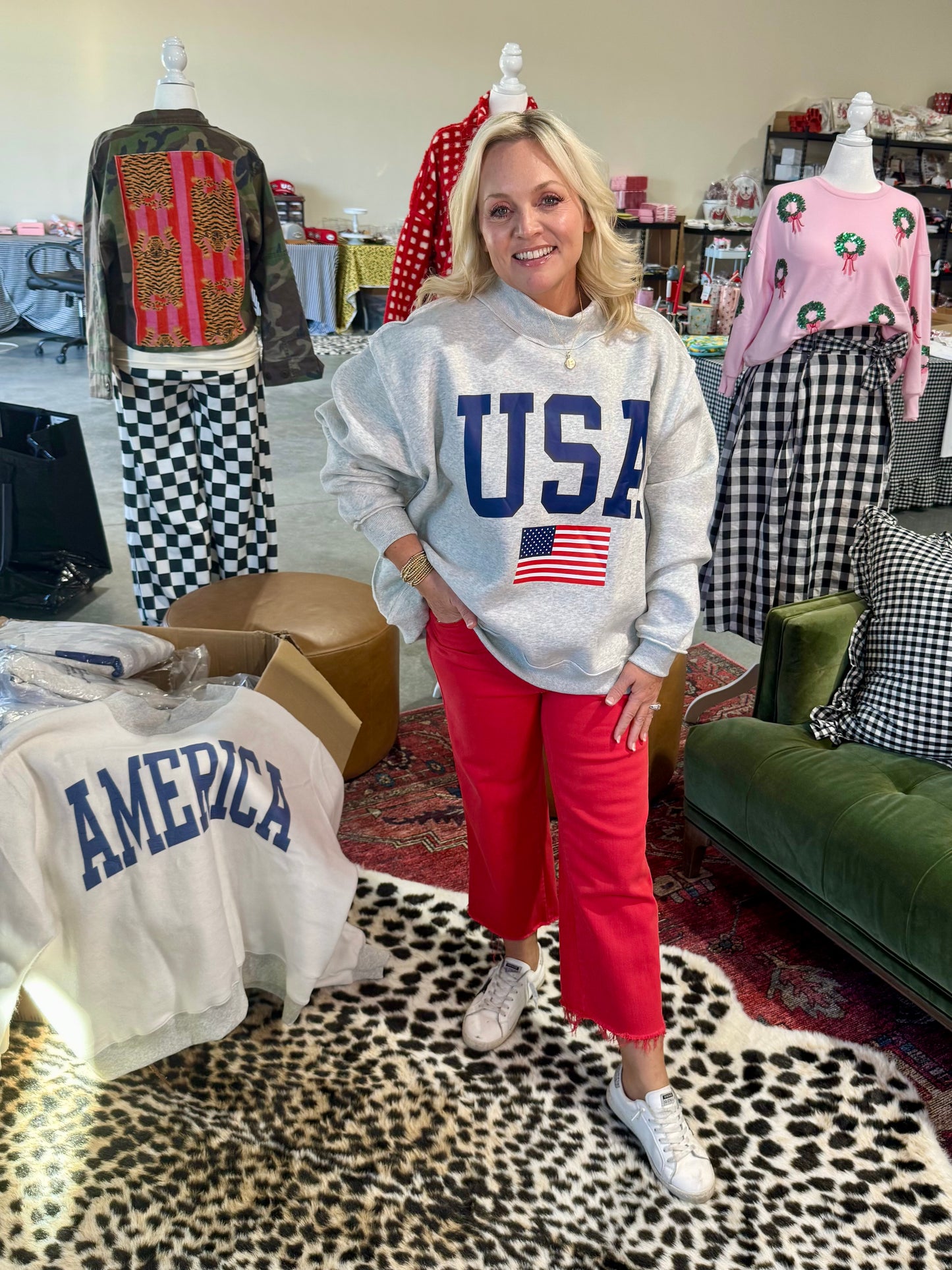 USA 🇺🇸 America reversible mock neck oversized gray