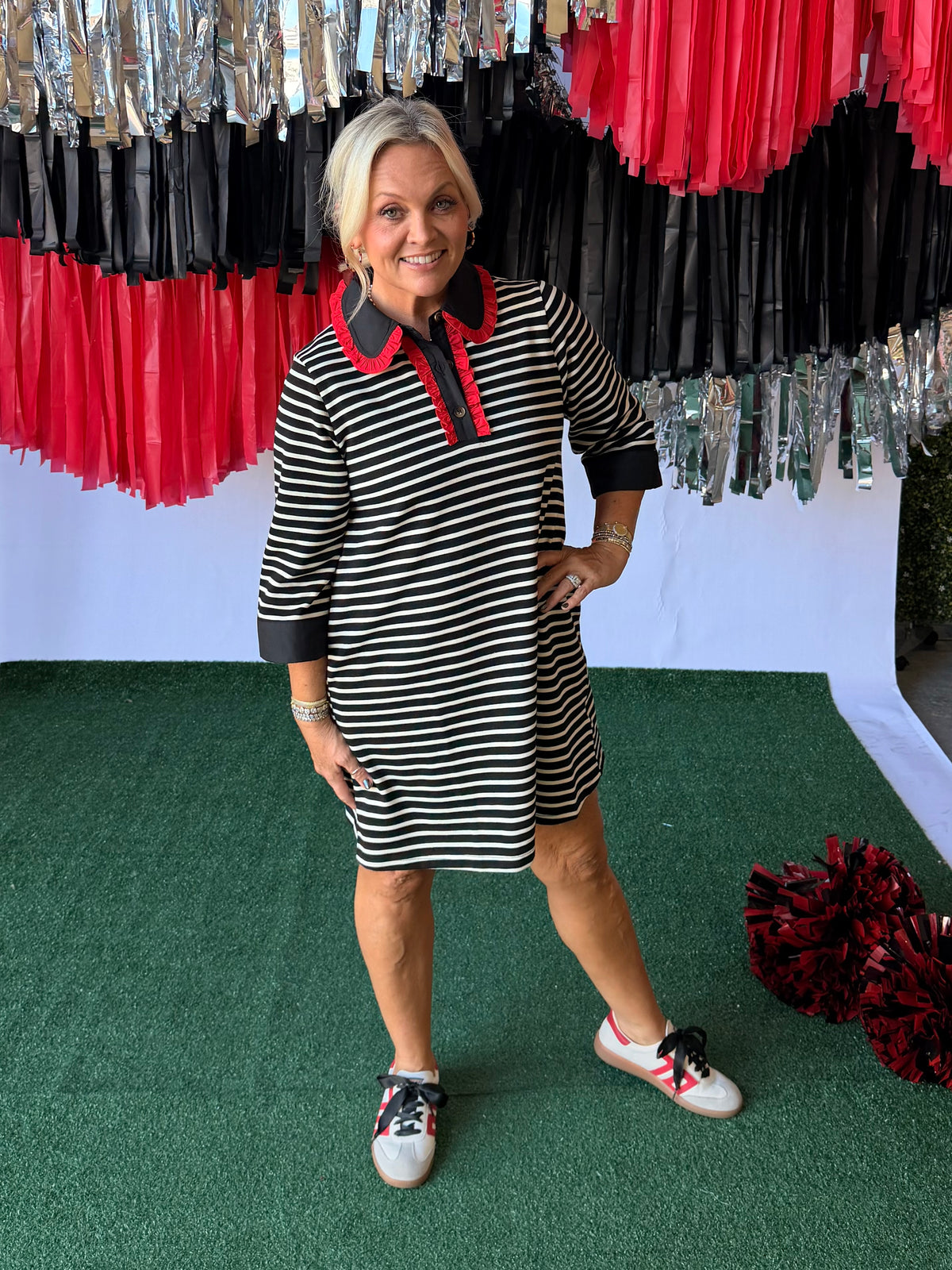 Black and white stripe dress