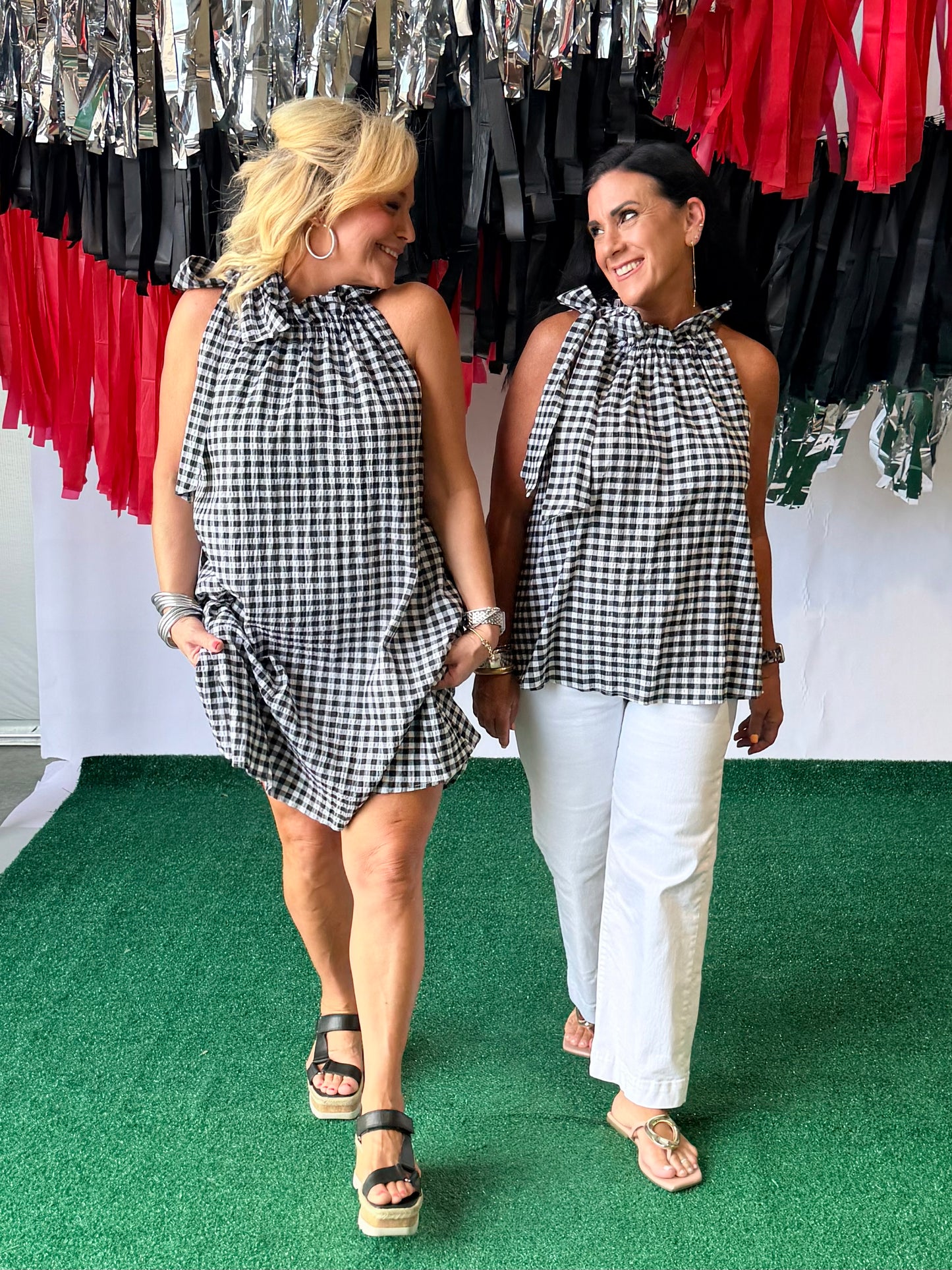 Black and white gingham top with bow