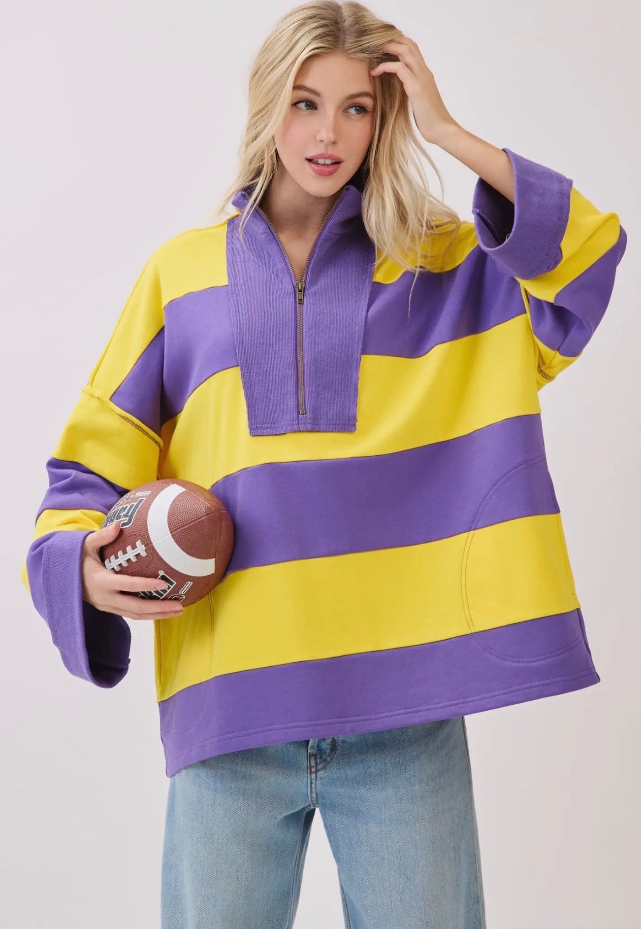 Varsity pullover yellow and purple