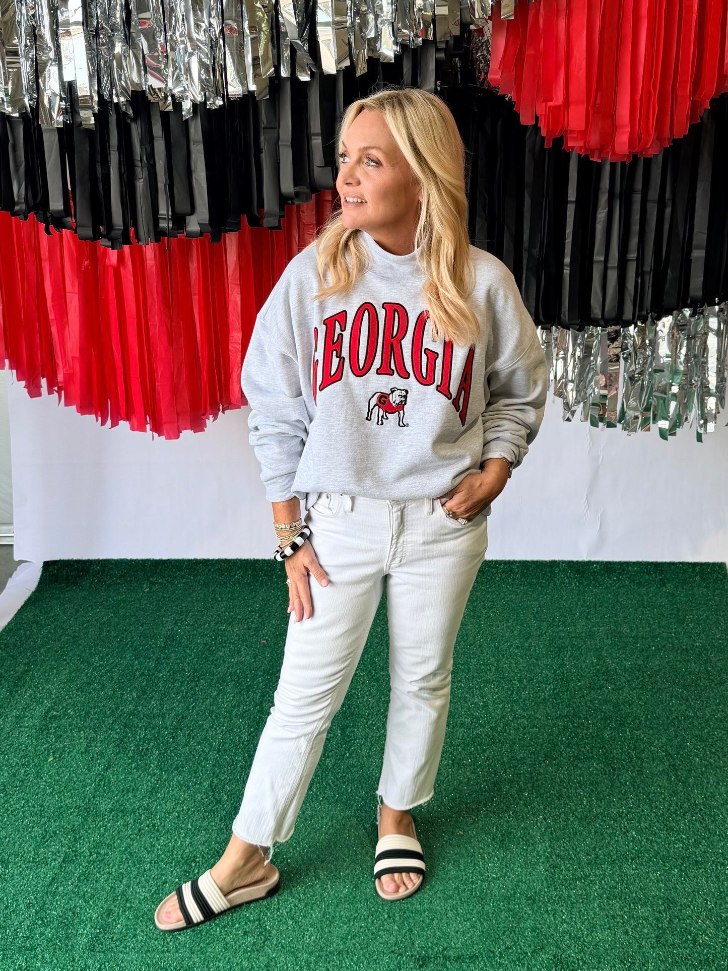 Mock neck licensed embroidered