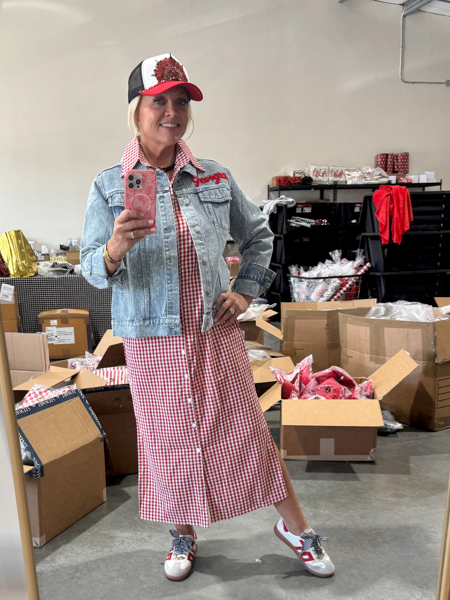Gingham collection shirt dress red and white