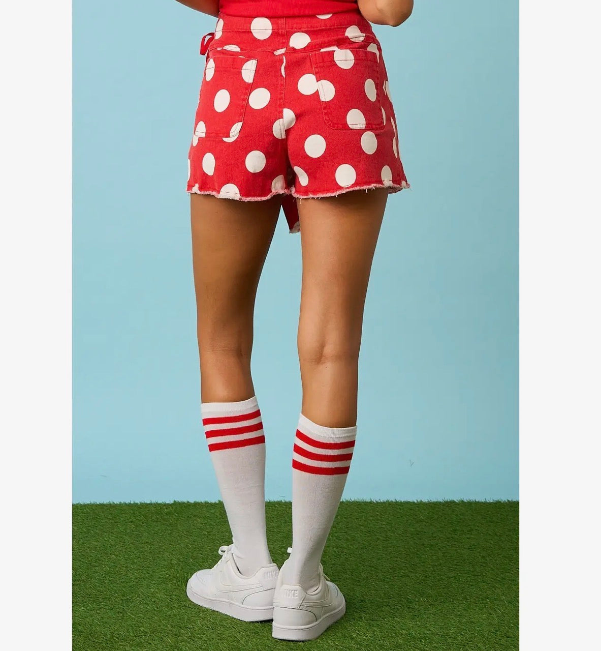 Game day Polka dot overlay wrap front skort red