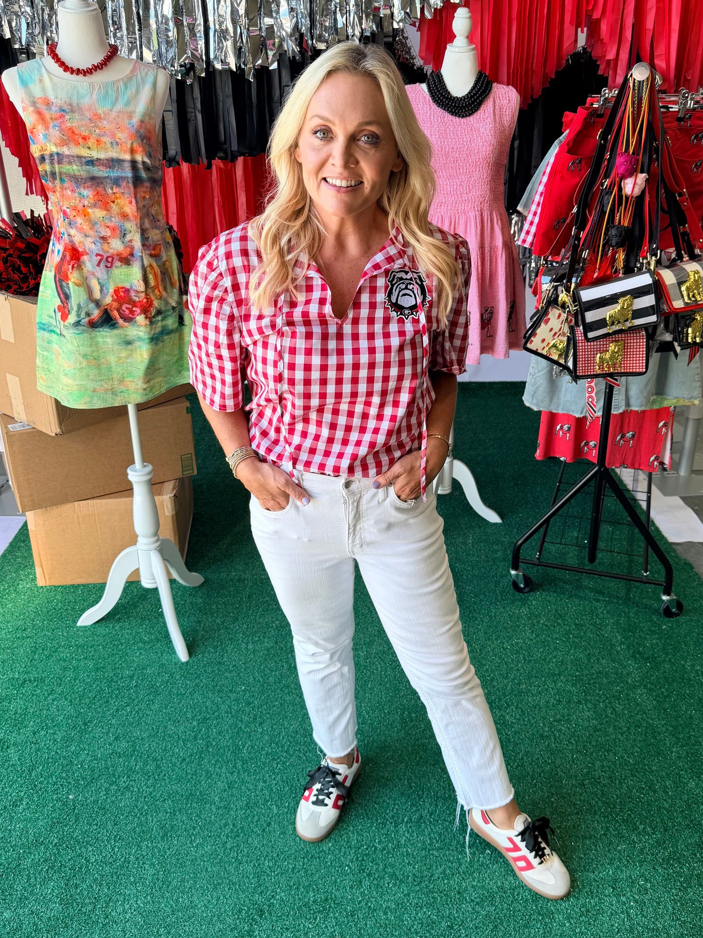 Gingham blouse with patch licensed