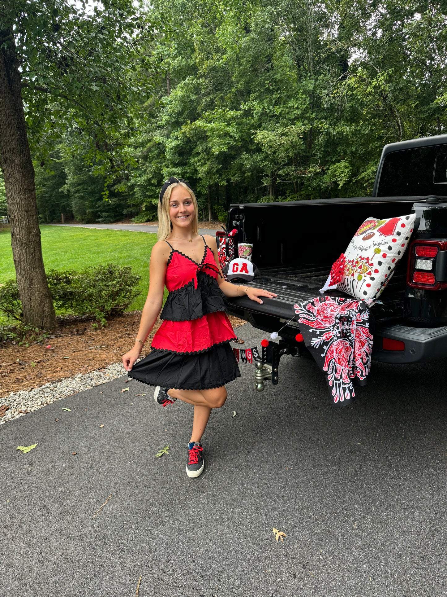 Black and red ric rak adjustable strap tiered dress