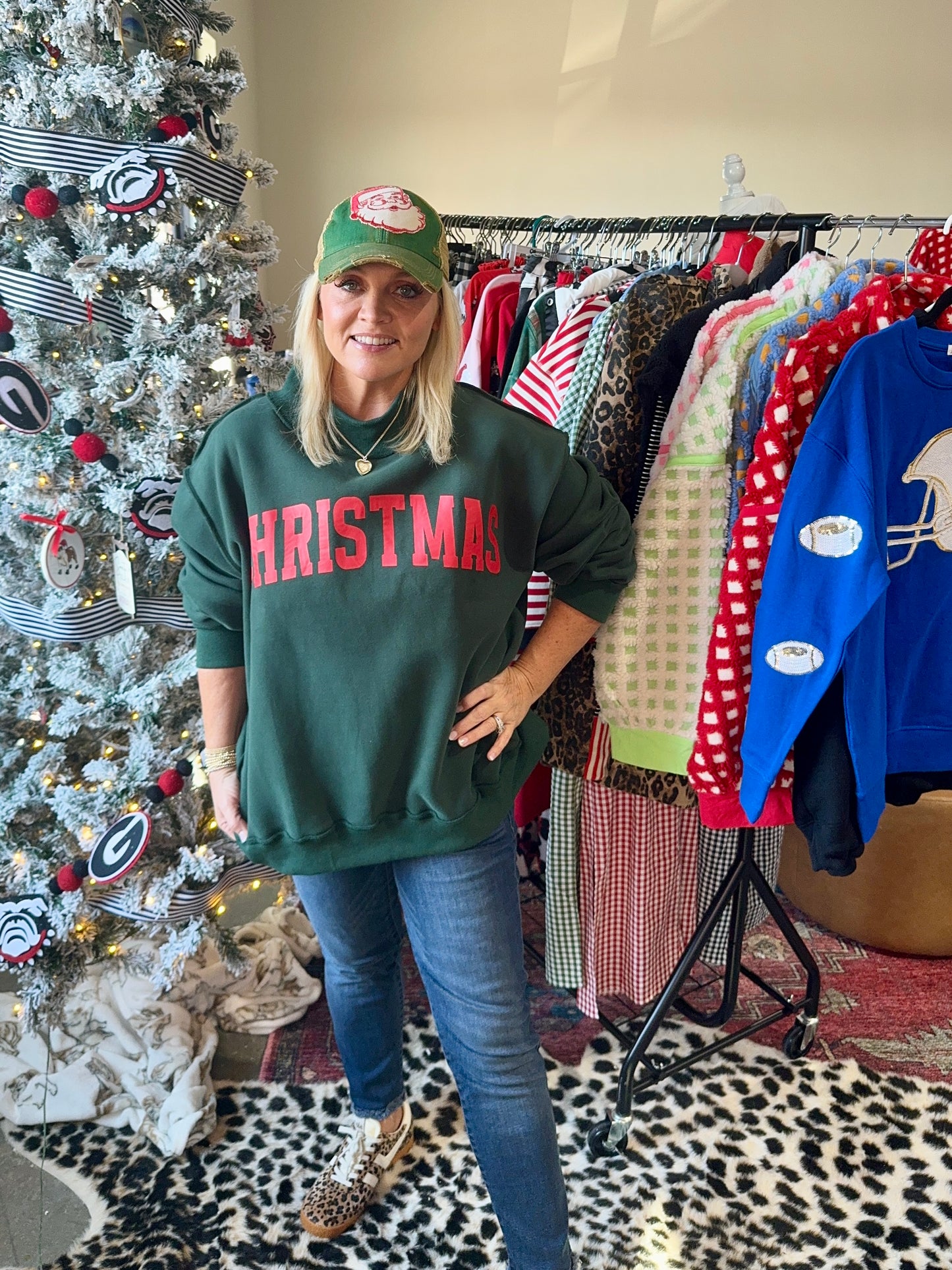 Mock neck green with Red Christmas reversible!