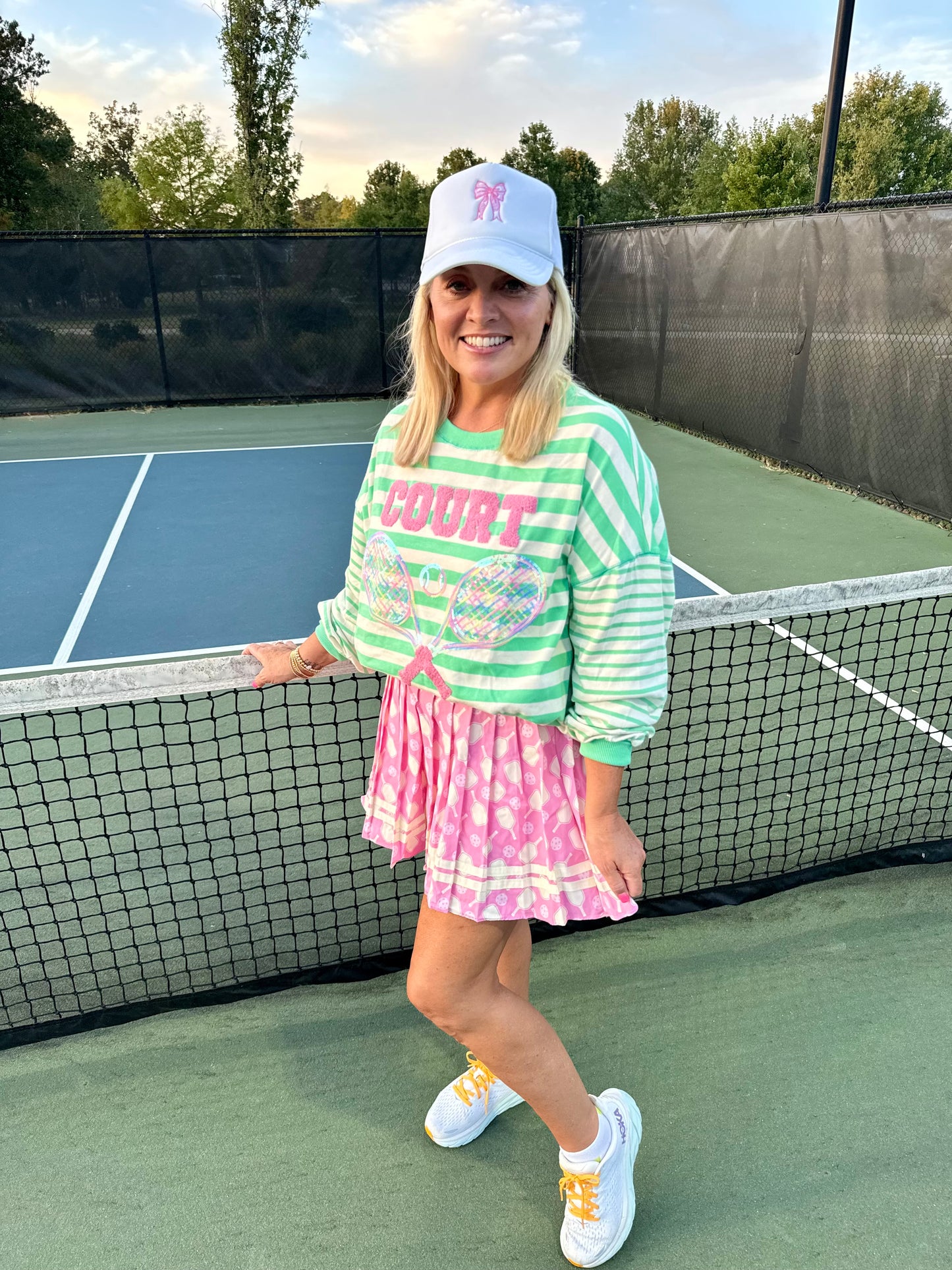 Pickleball skirt pink with cream rackets tennis