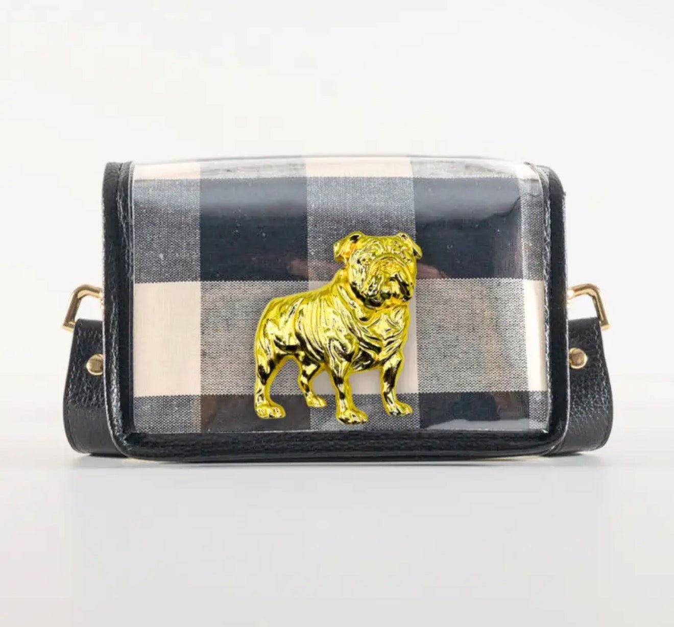 Buffalo check Petitie clear purse with bulldog