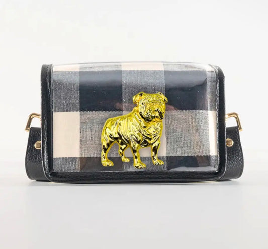 Buffalo check Petitie clear purse with bulldog