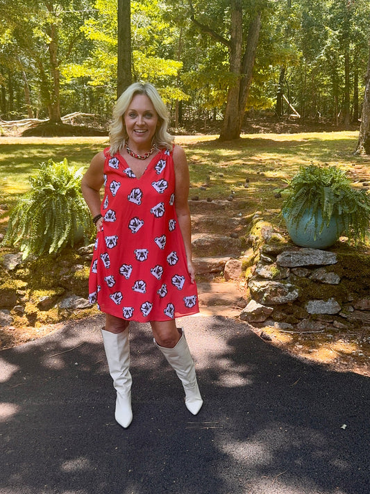 Dress flowy black and red bulldogs