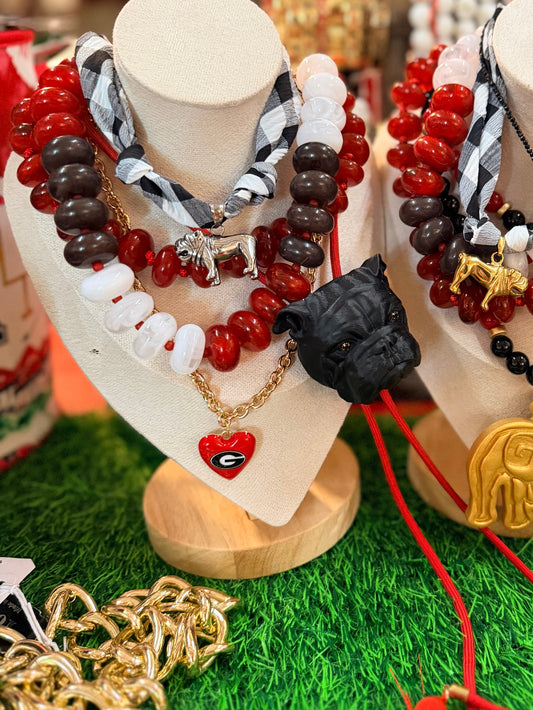 Black red and white beaded necklace large