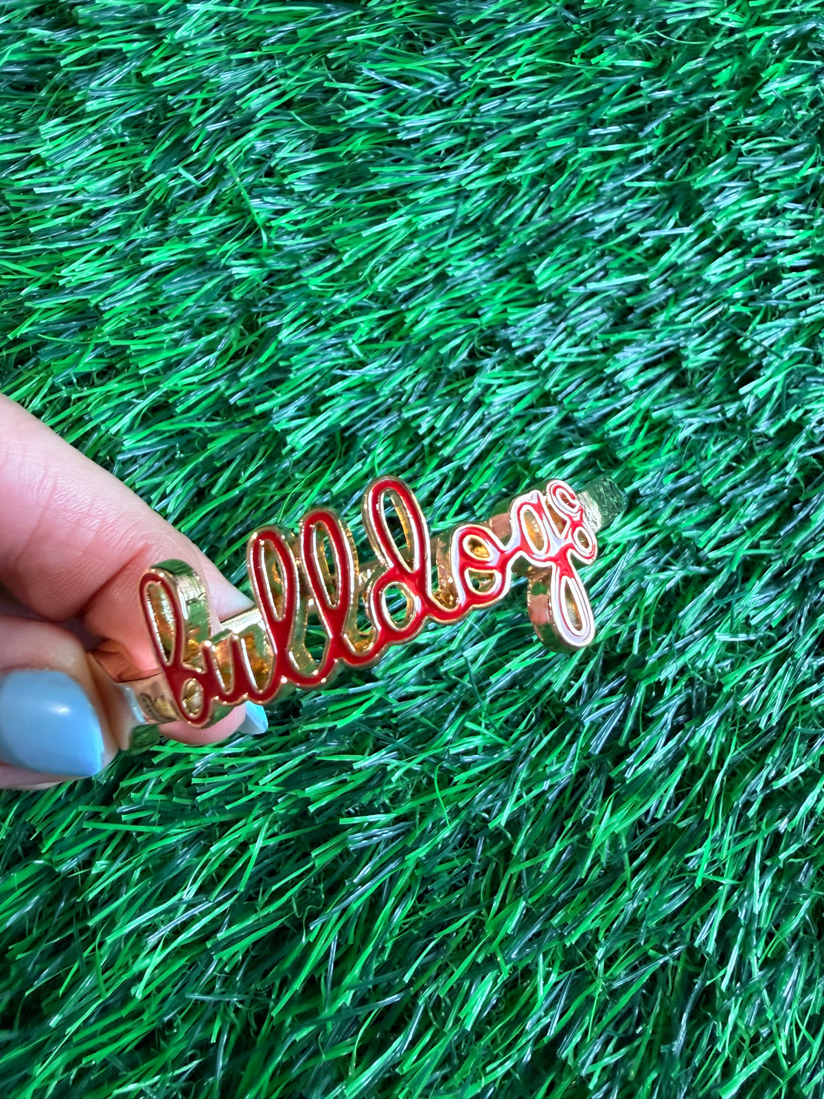 Bulldog cursive enamel hinge bangle