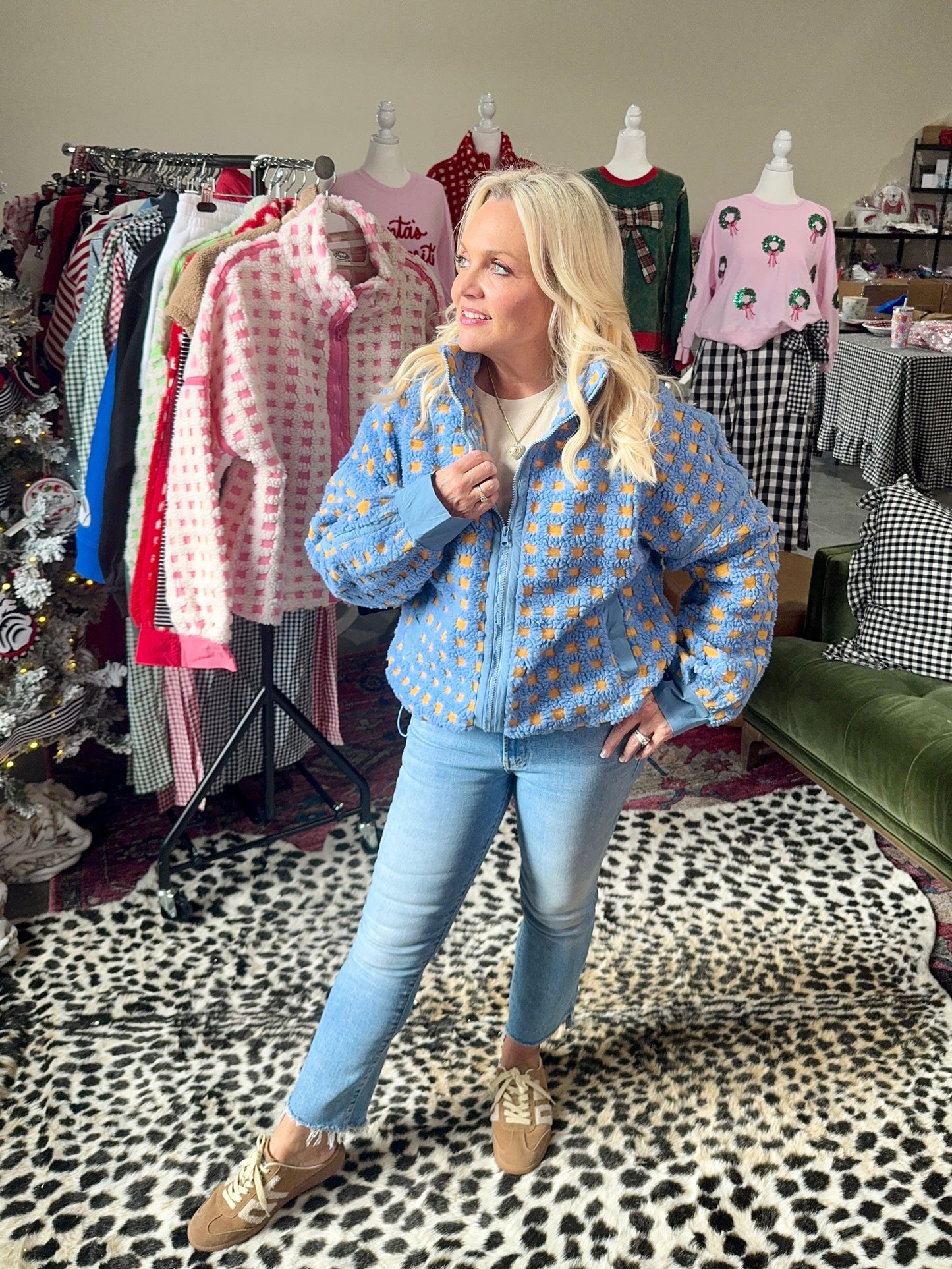 Sherpa checkered jacket blue and gold/mustard