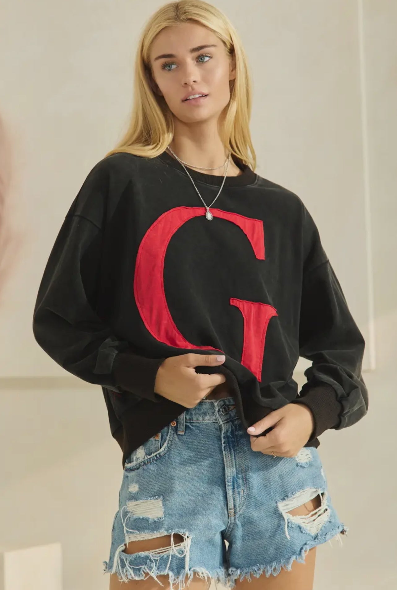 G patch pullover thin style sweatshirt stitched side detail