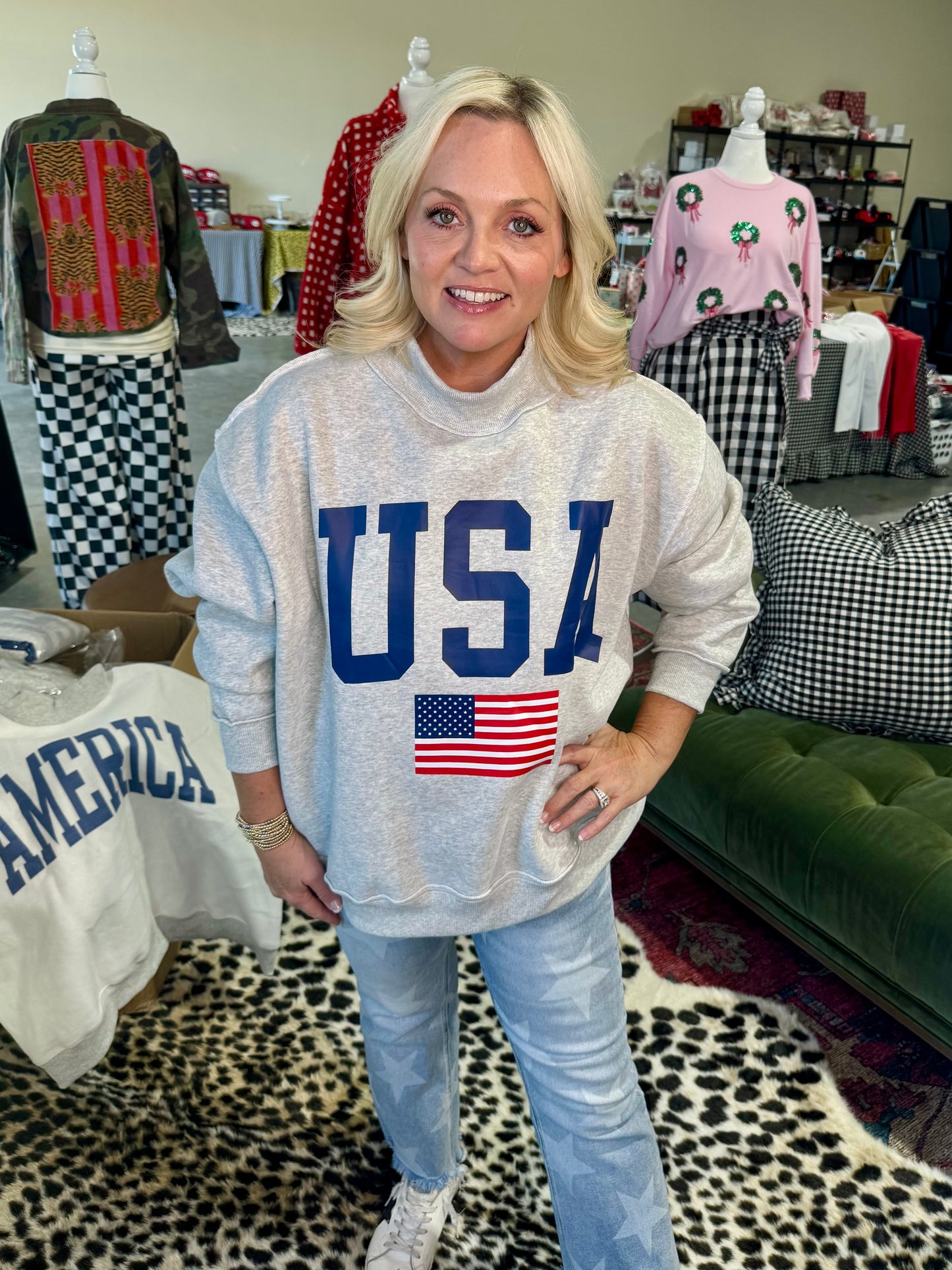 USA 🇺🇸 America reversible mock neck oversized gray