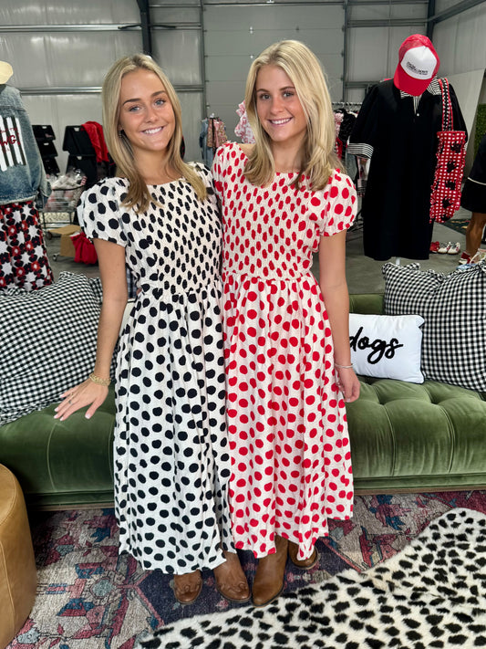 Polka dot dress. Red or black