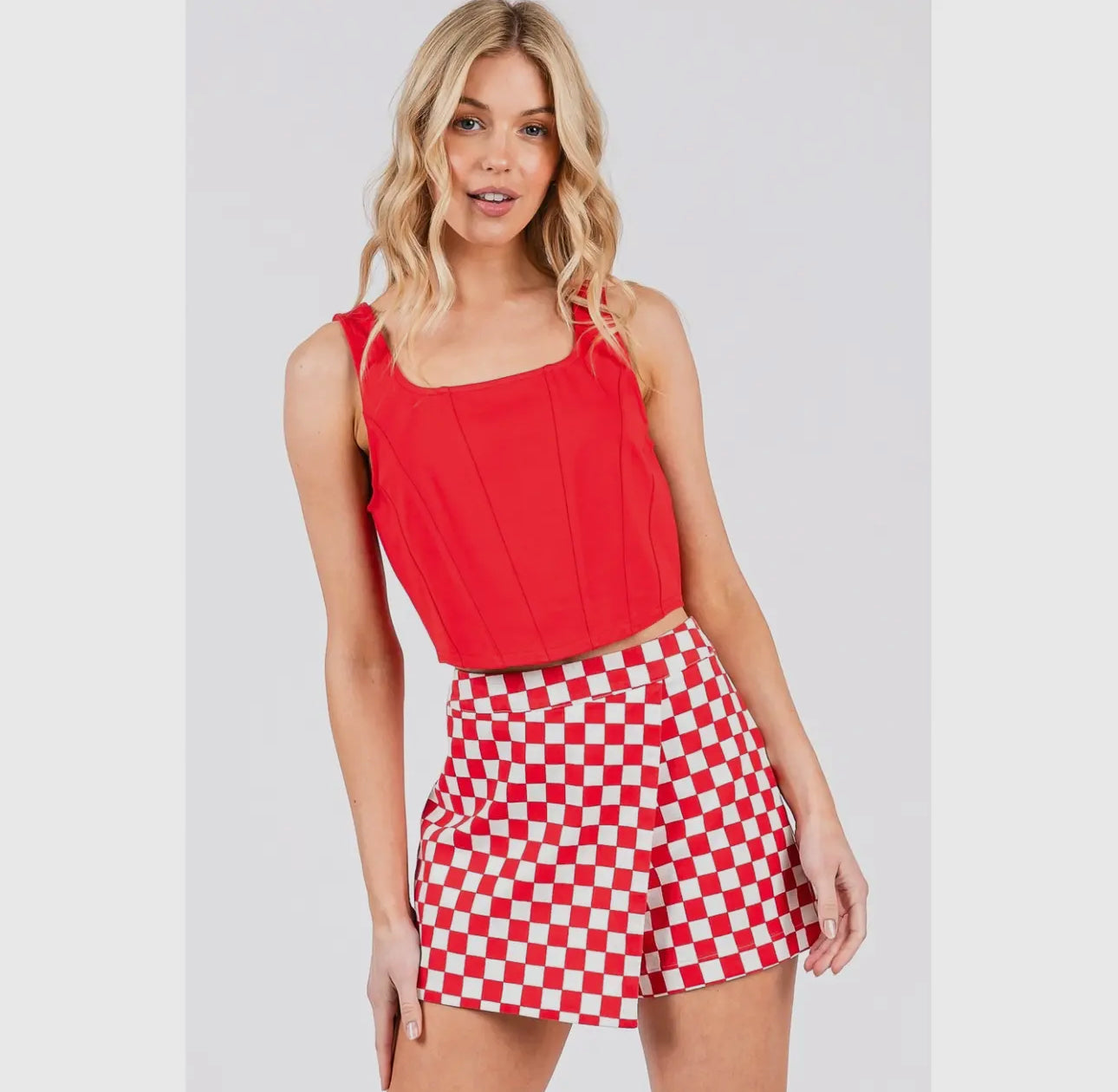 Game day checkered skort red and white