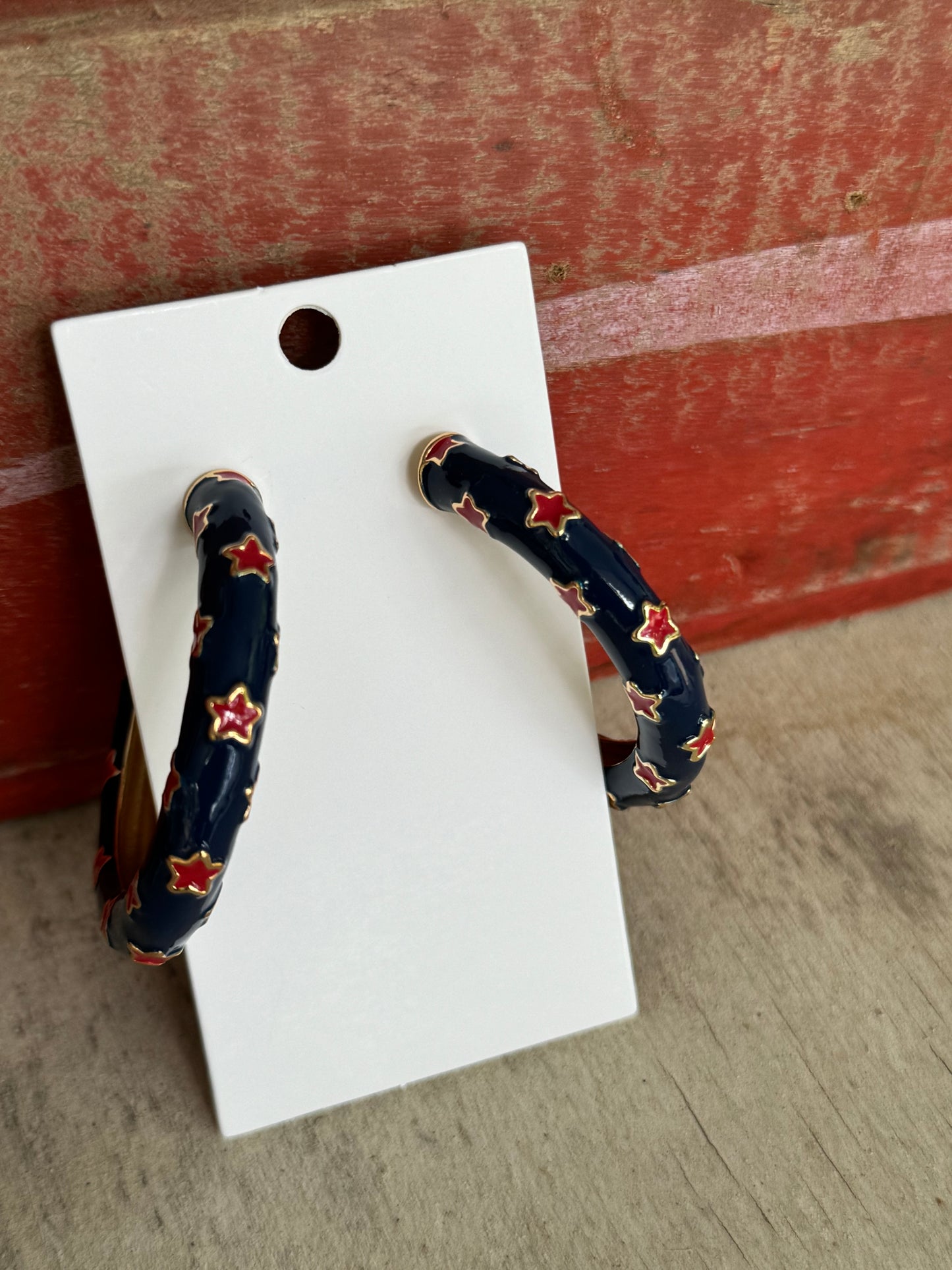 Navy blue with red star earrings 4th of July warehouse sale