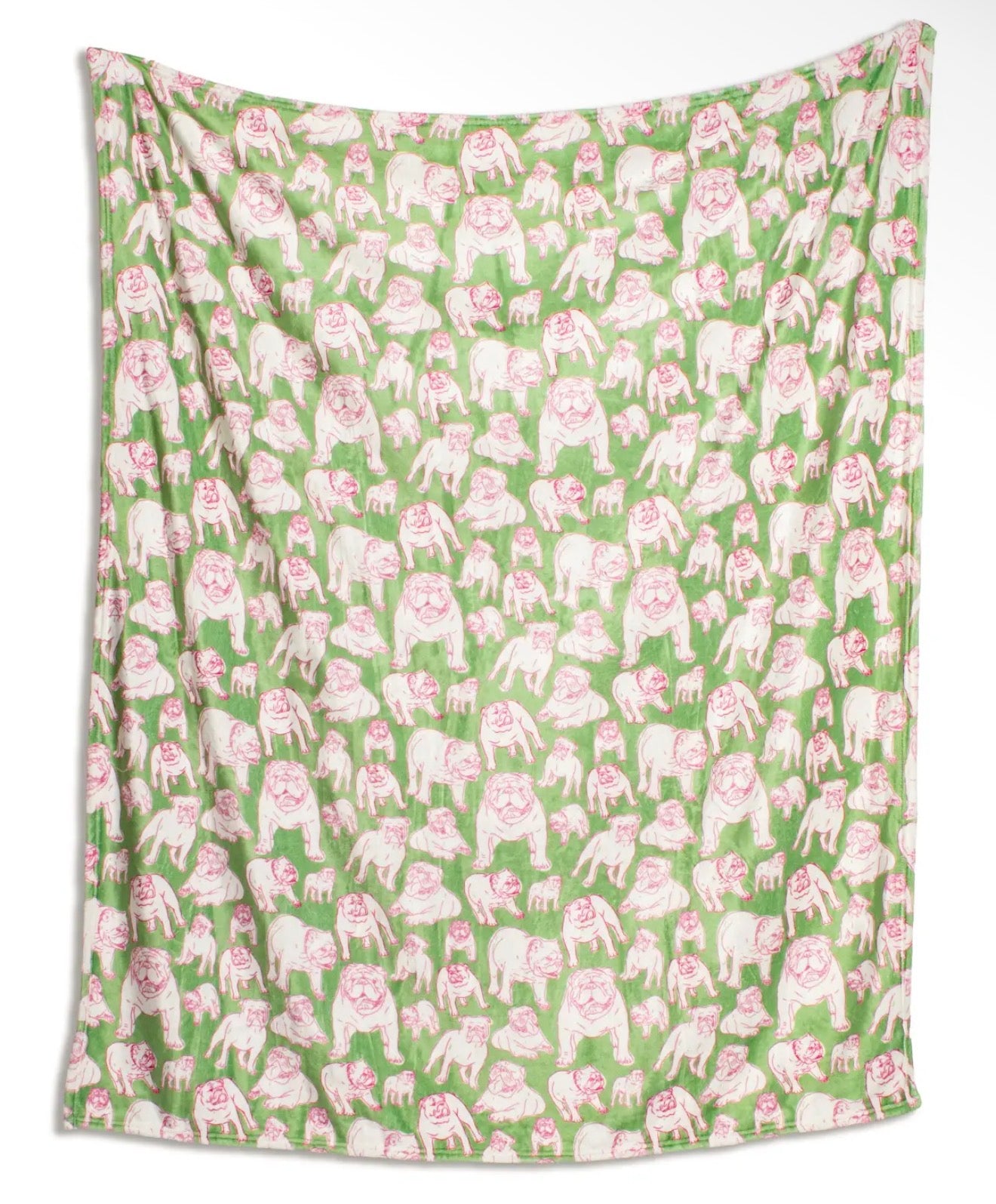 Pink and green bulldog throw