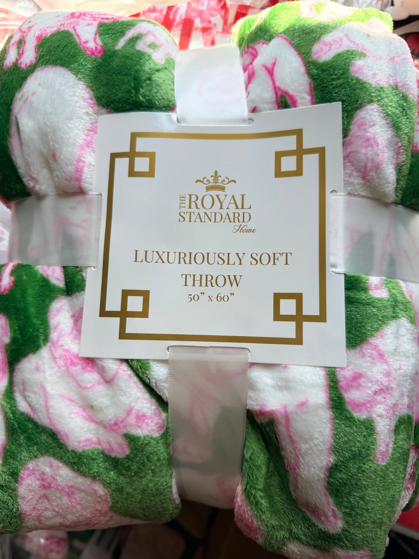 Pink and green bulldog throw