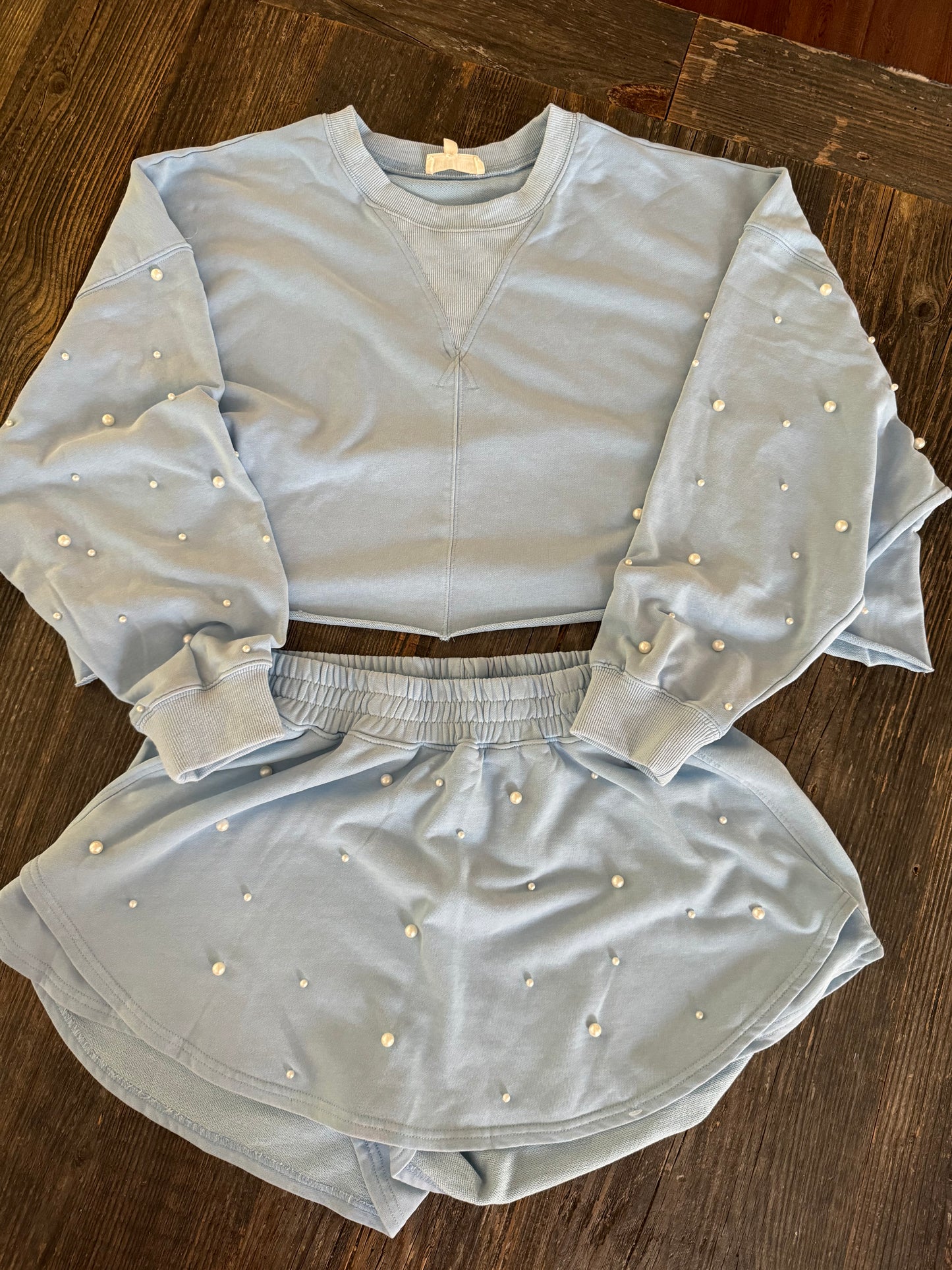 Pearl Cotton sweatshirt crop top blue warehouse sale