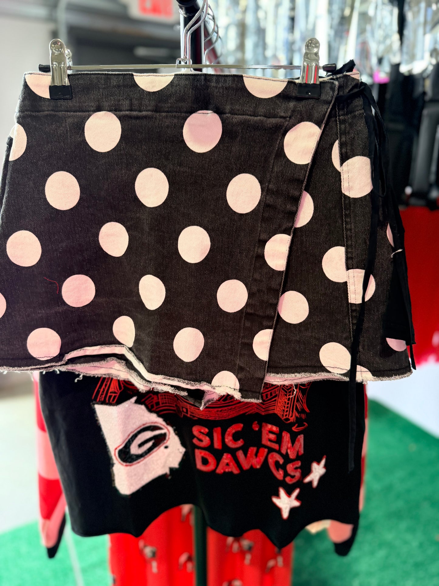 Game day Polka dot overlay wrap front skort black