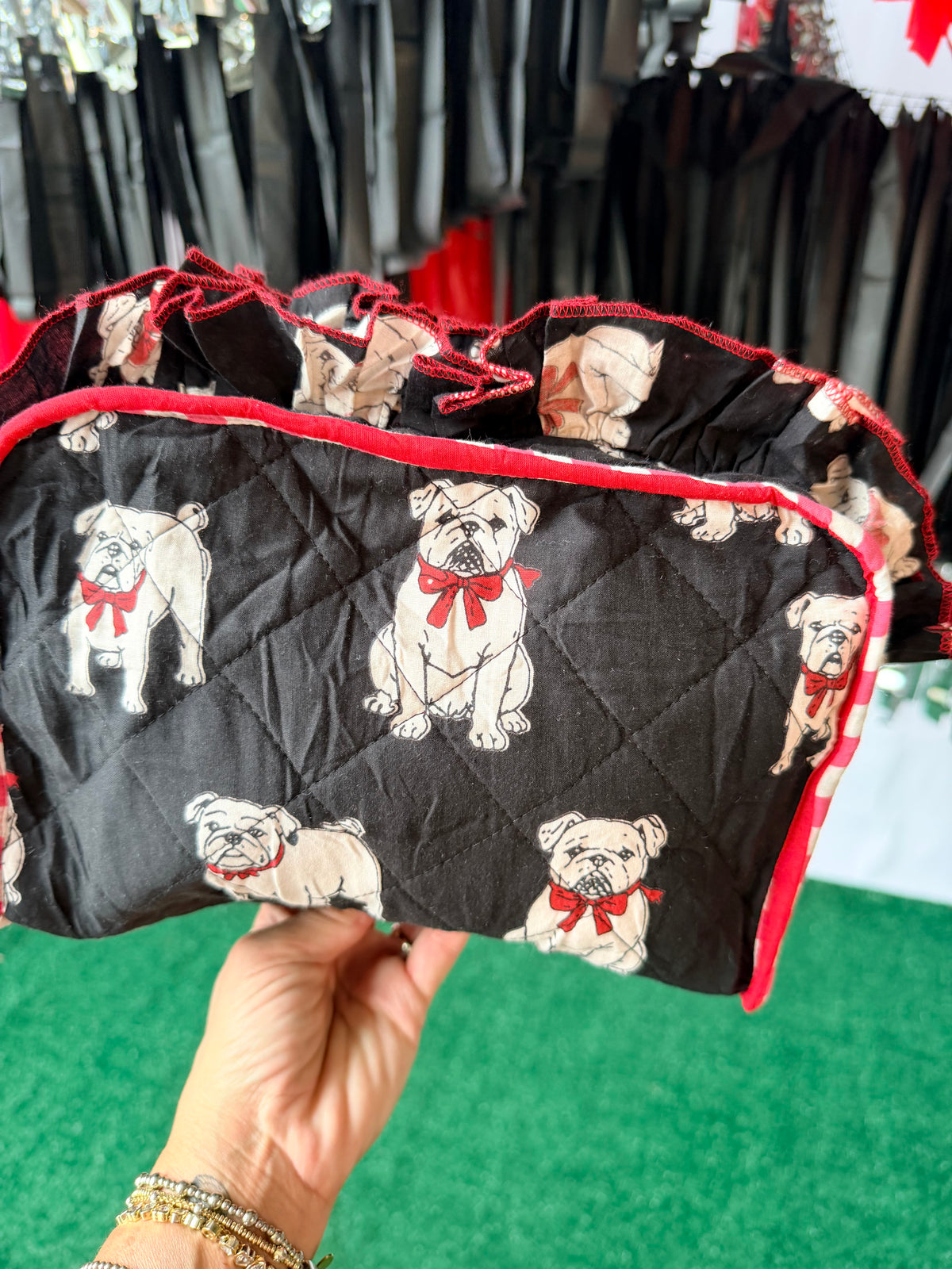 Exclusive bulldog cosmetic bag with ruffle