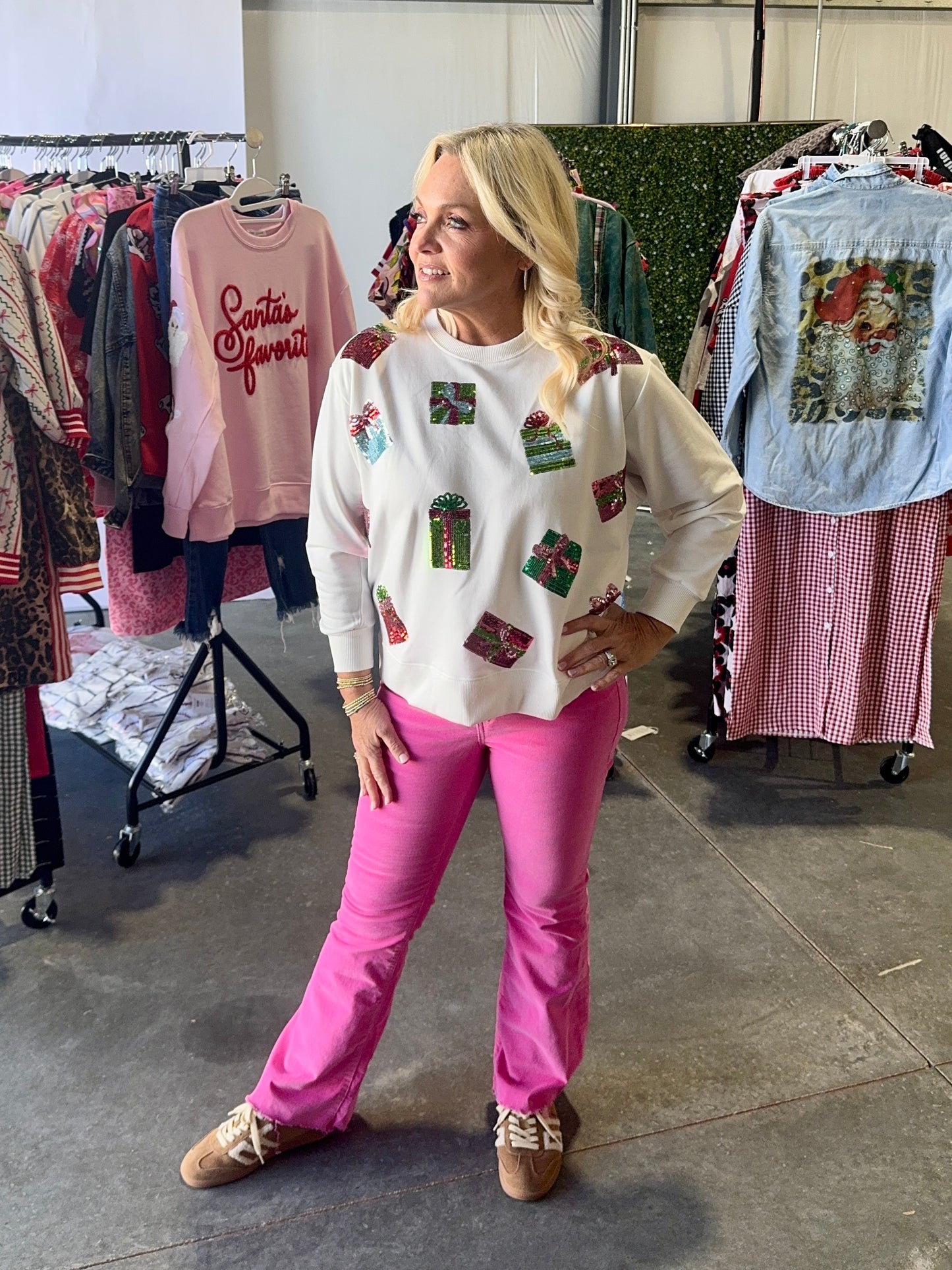 Sequin Christmas present boutique style sweatshirt